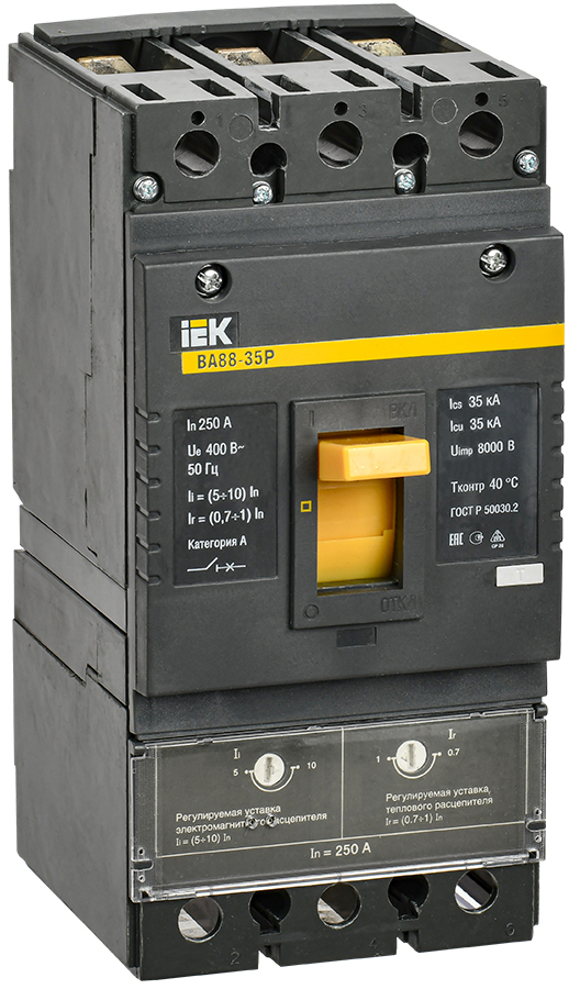 Выключатель автоматический ВА88-35Р 3Р 250А 35кА с механической регулировкой термо-магнитного расцепителя