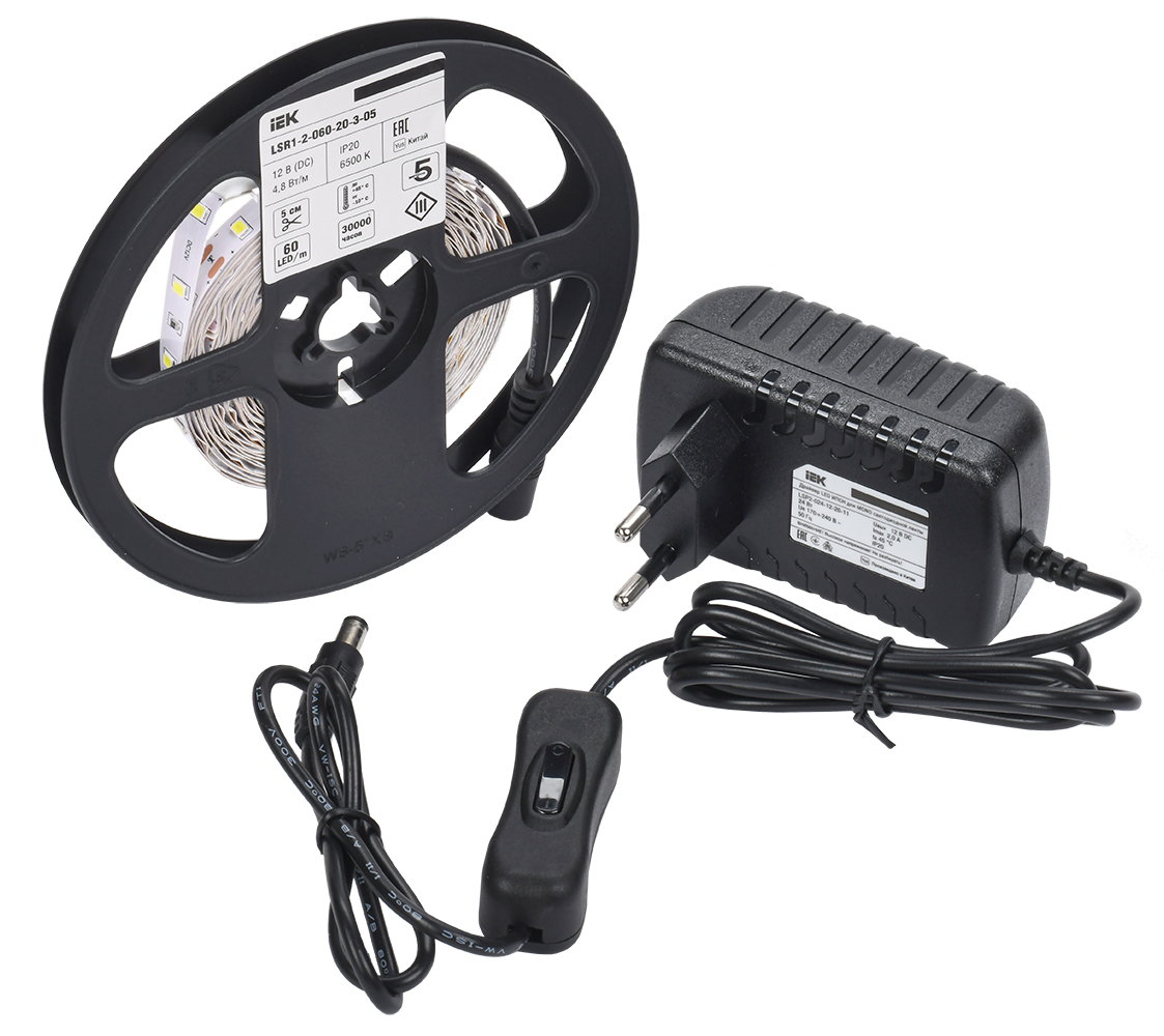 Комплект светодиодной ленты 5м LSR-2835WW60 с драйвером 4,8Вт/м 12В IP20 60LED/м