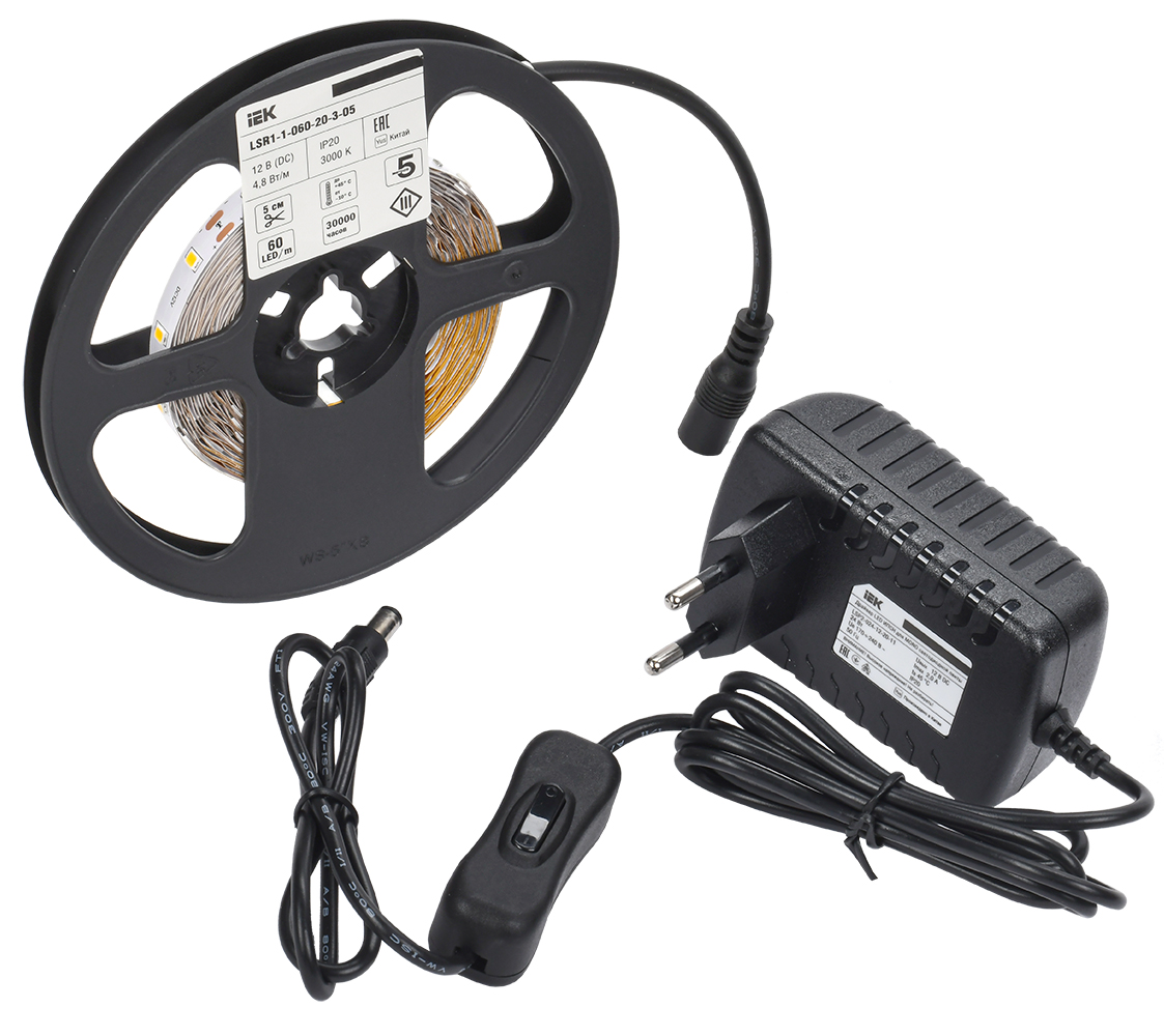Комплект светодиодной ленты 5м LSR-2835W60 с драйвером 4,8Вт/м 12В IP20 60LED/м