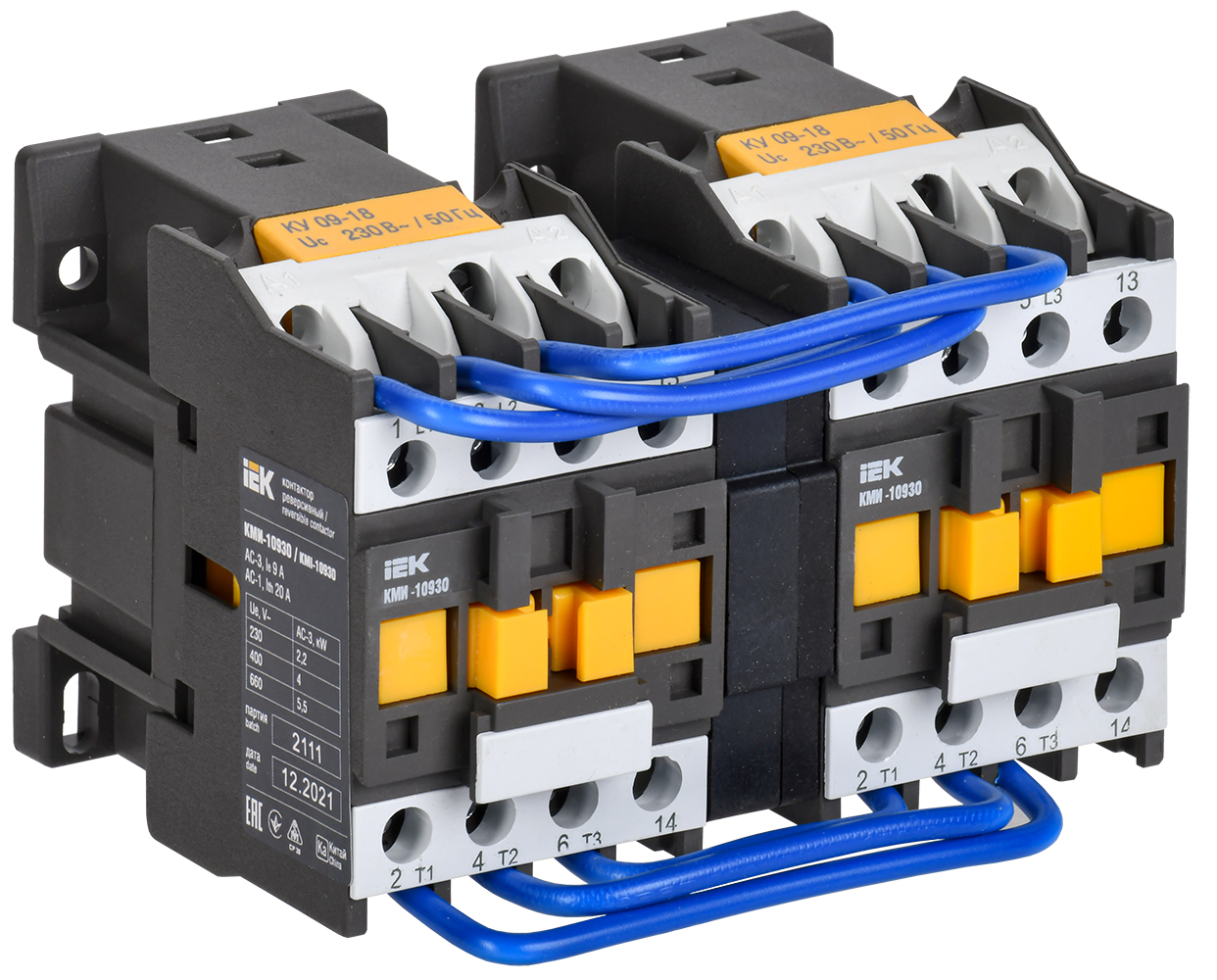 Контактор КМИ-10930 реверс 9А 230В/АС3 2НО