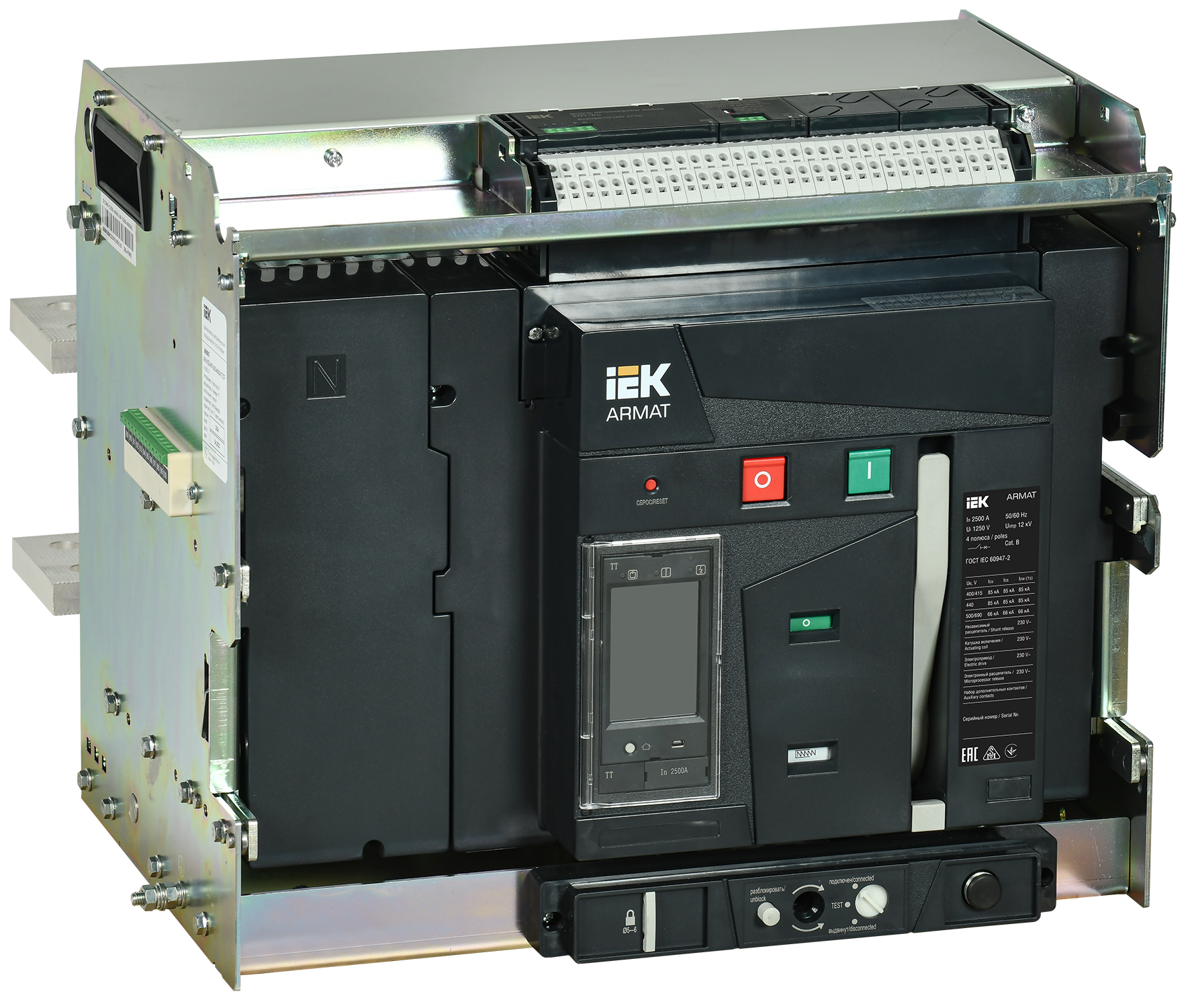 Выключатель автоматический воздушный выдвижного исполнения 4P типоразмер E 85кА 2500А расцепитель TT с комплектом аксессуаров 220В