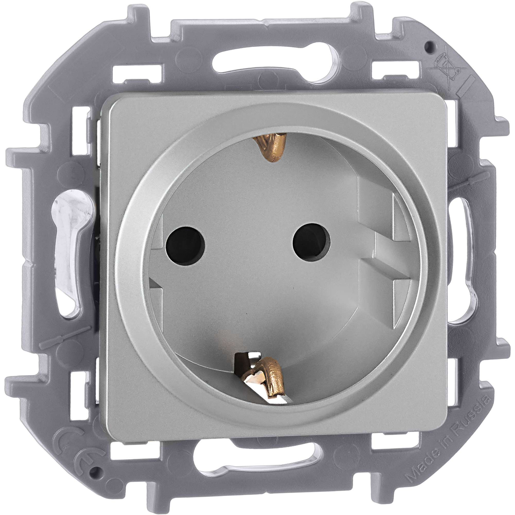 Розетка 1-местная с заземлением с защитными шторками 16А алюминий INSPIRIA