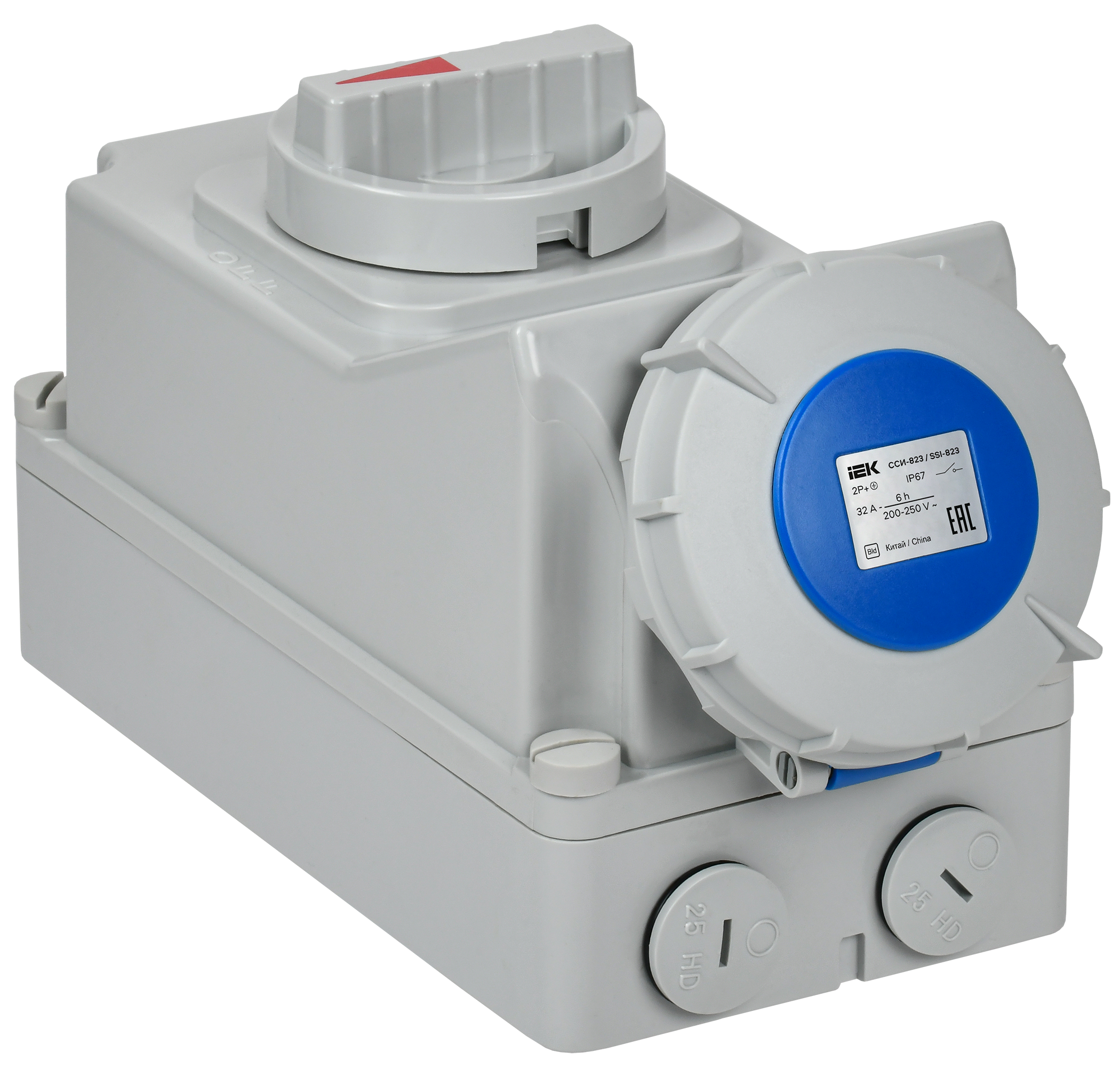Розетка с механической блокировкой ССИ-823 32А-6ч/220В 2P+PE IP67 IEK