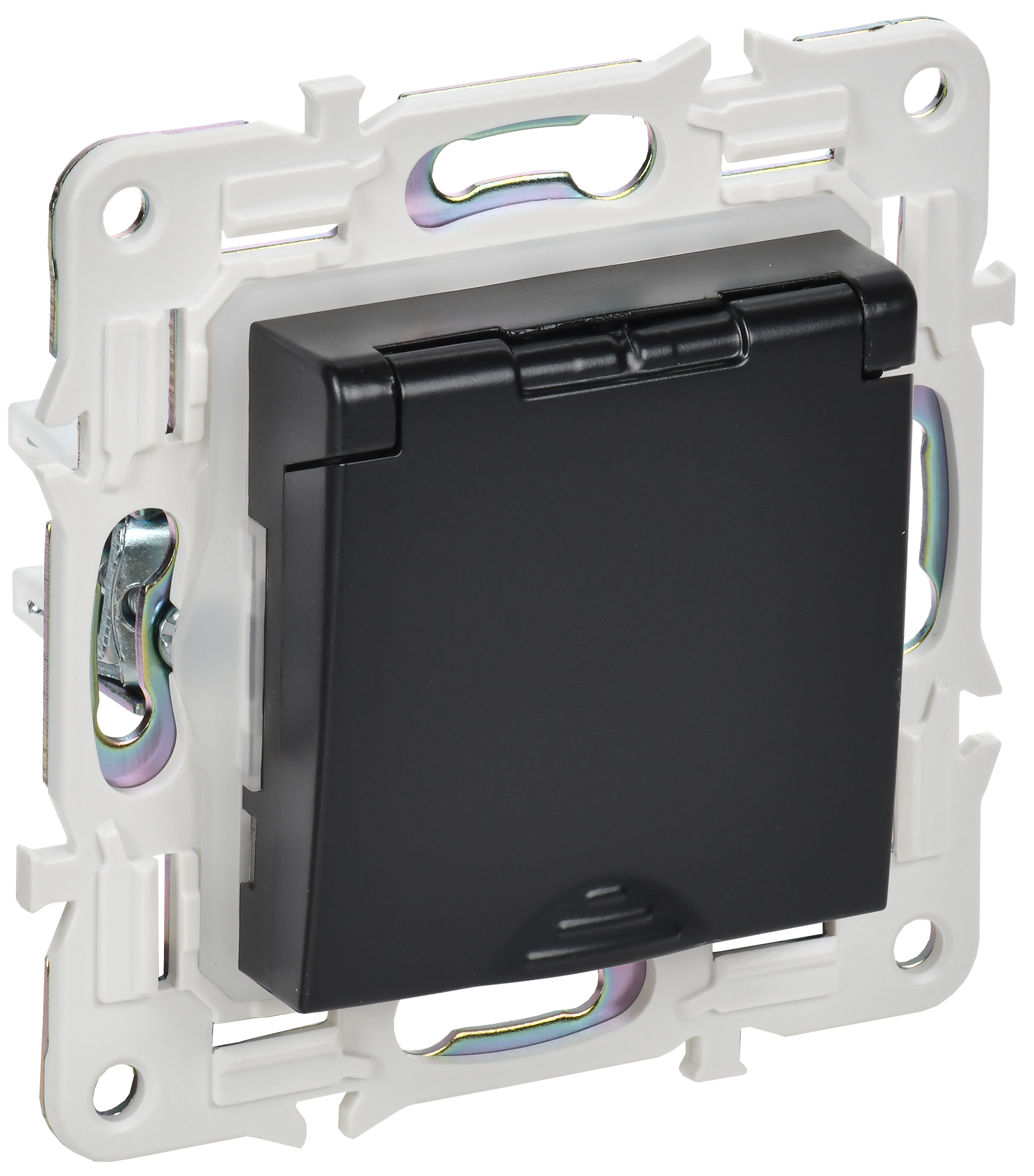 SKANDY Розетка 1-местная с заземлением с защитными шторками и крышкой 16А IP44 SK-R11Bl черный IEK