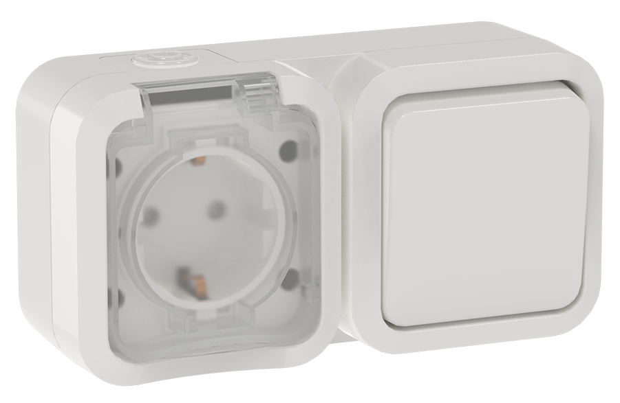 TORS Блок розетка + выключатель горизонтальный 16А IP55 TS342 белый IEK