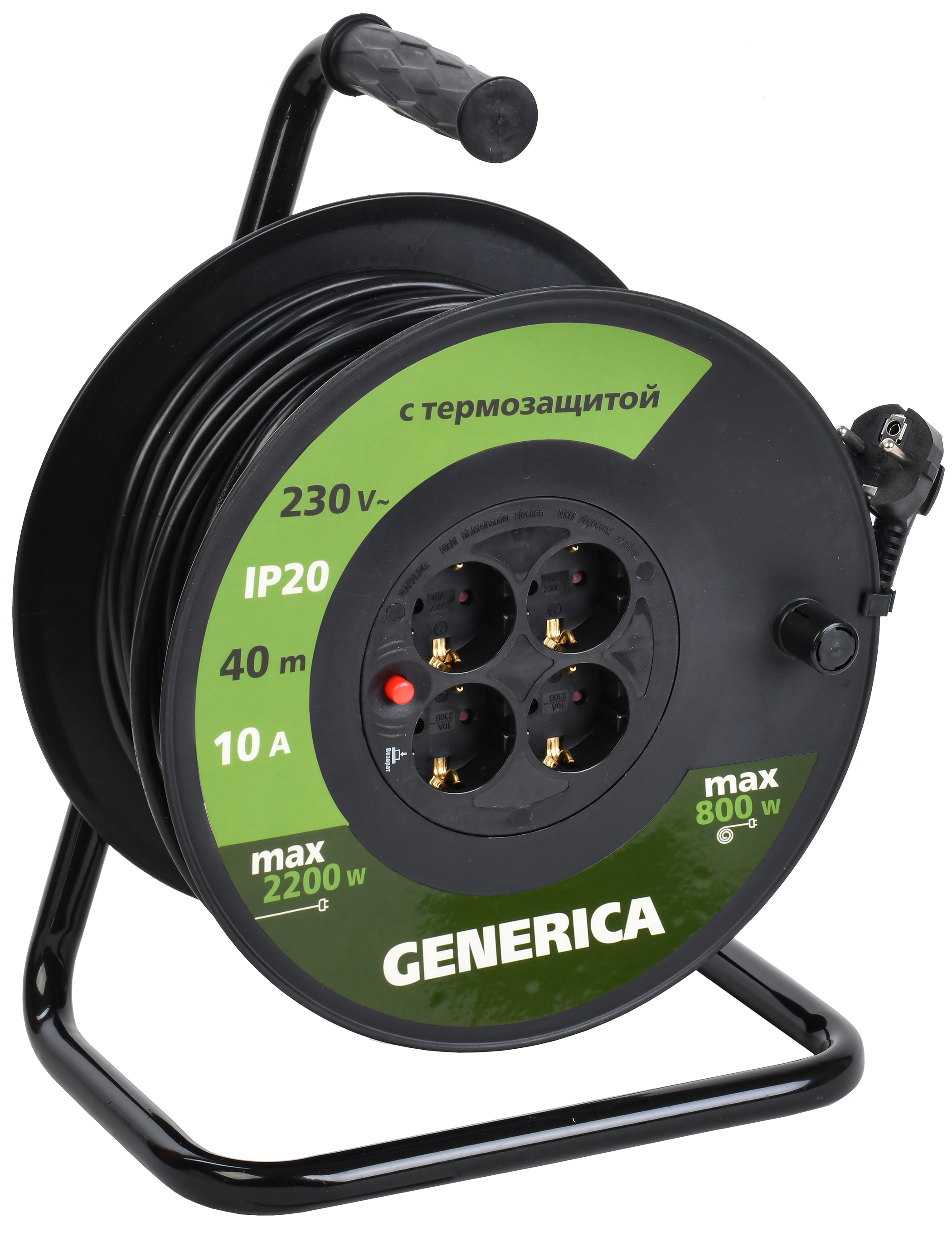 Удлинитель силовой УК40 с термозащитой 4 места 2P+PE/40м 3х1.0мм2 GENERICA