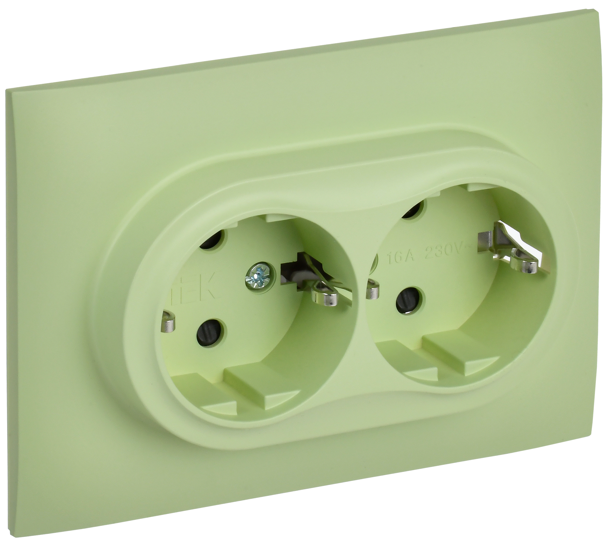 SKANDY Розетка 2-местная с заземлением с защитными шторками 16А в сборе SK-R07G мятный IEK
