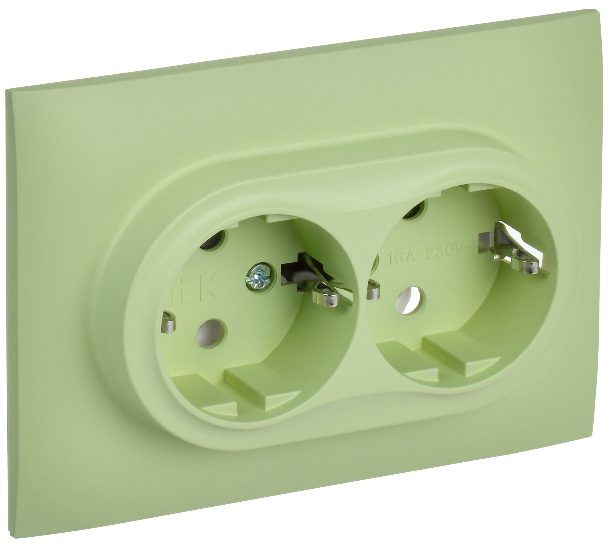 SKANDY Розетка 2-местная с заземлением без защитных шторок 16А в сборе SK-R08G мятный IEK