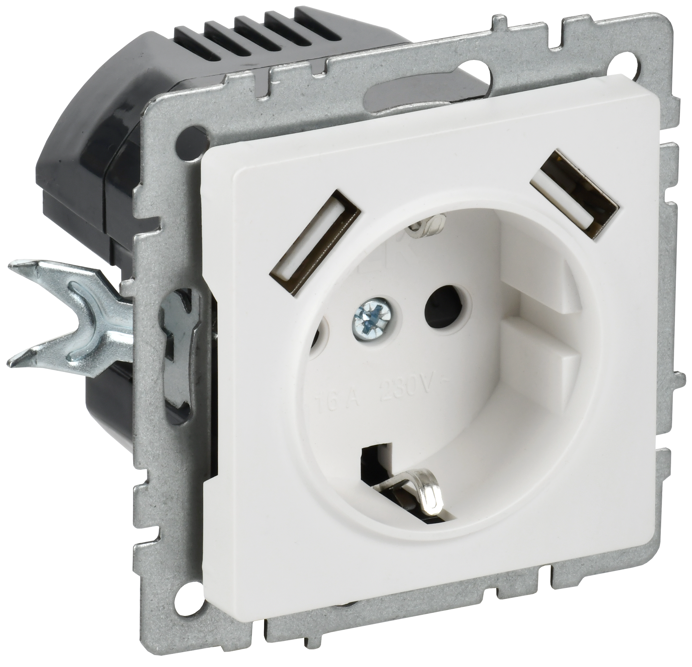 BRITE Розетка 1-местная с заземлением с защитными шторками 16А с USB A+A 5В 3,1А РЮш10-2-БрАБ арктический белый IEK