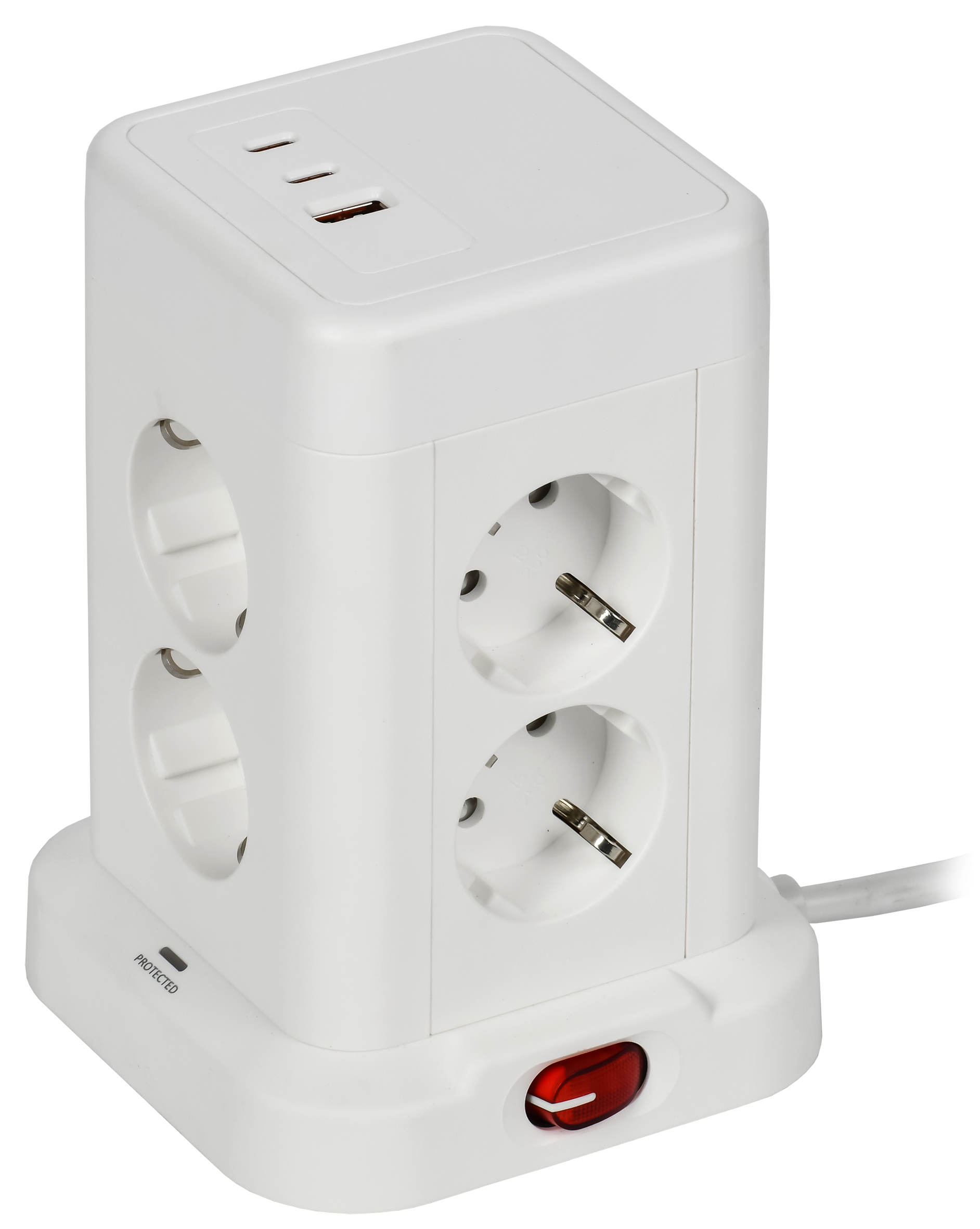 DOMINIC Удлинитель У08K 8 мест 2P+PE 1,5м 3х1,0мм2 16А/250В USB A+C 20Вт белый IEK