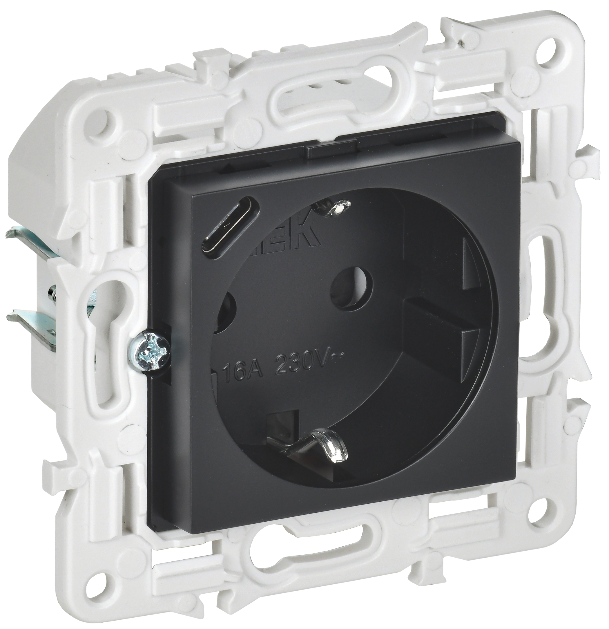 SKANDY Розетка с заземлением с защитными шторками 16А с USB C 18Вт SK-R17Bl черный IEK