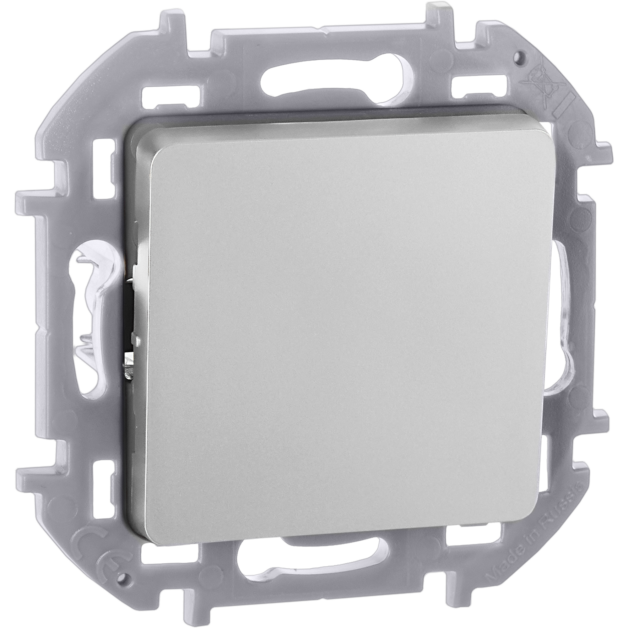 Выключатель 1-клавишный самовозвартный с нормально-открытым контактом 6А безвинтовое крепление алюминий INSPIRIA