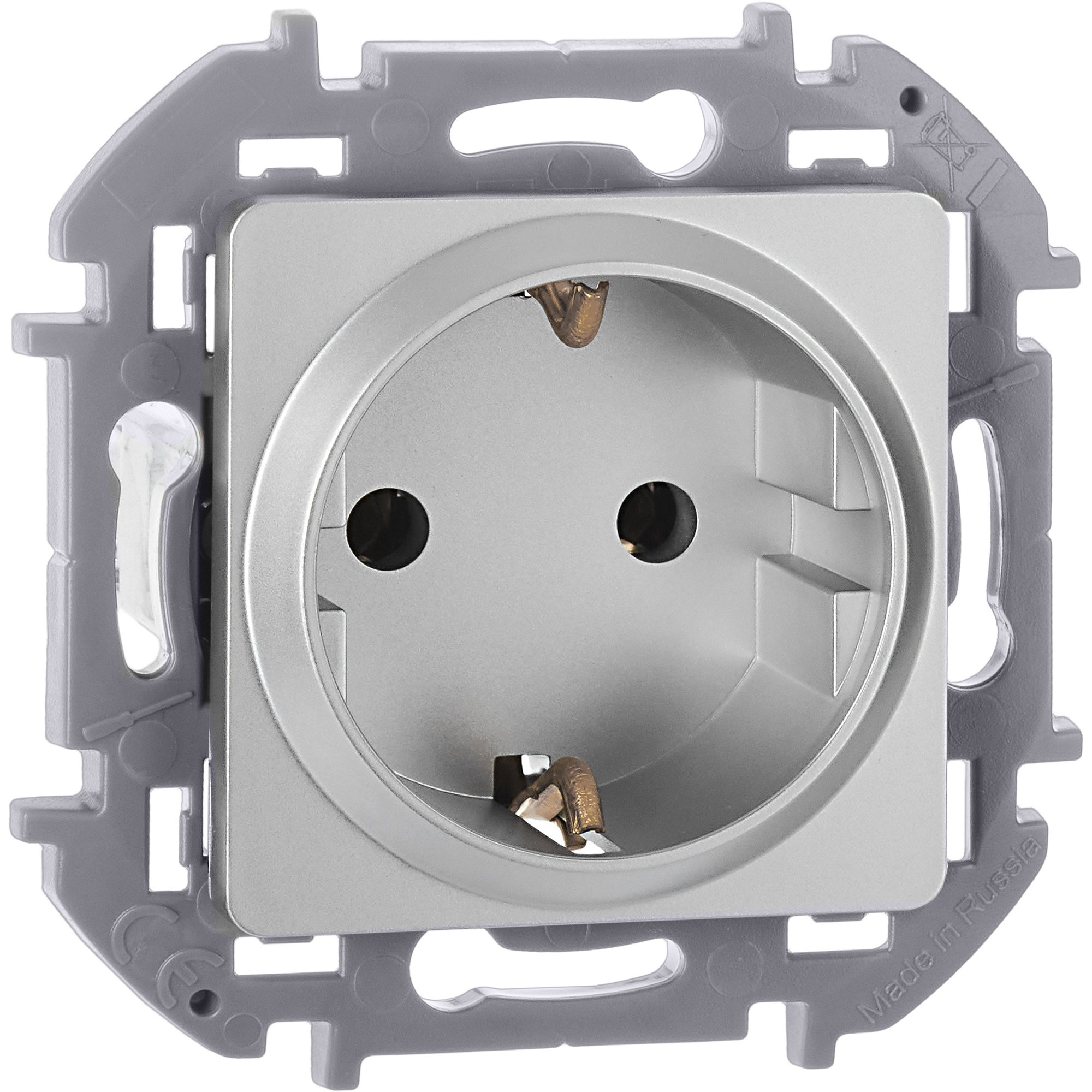 Розетка 1-местная с заземлением без защитных шторок 16А алюминий INSPIRIA