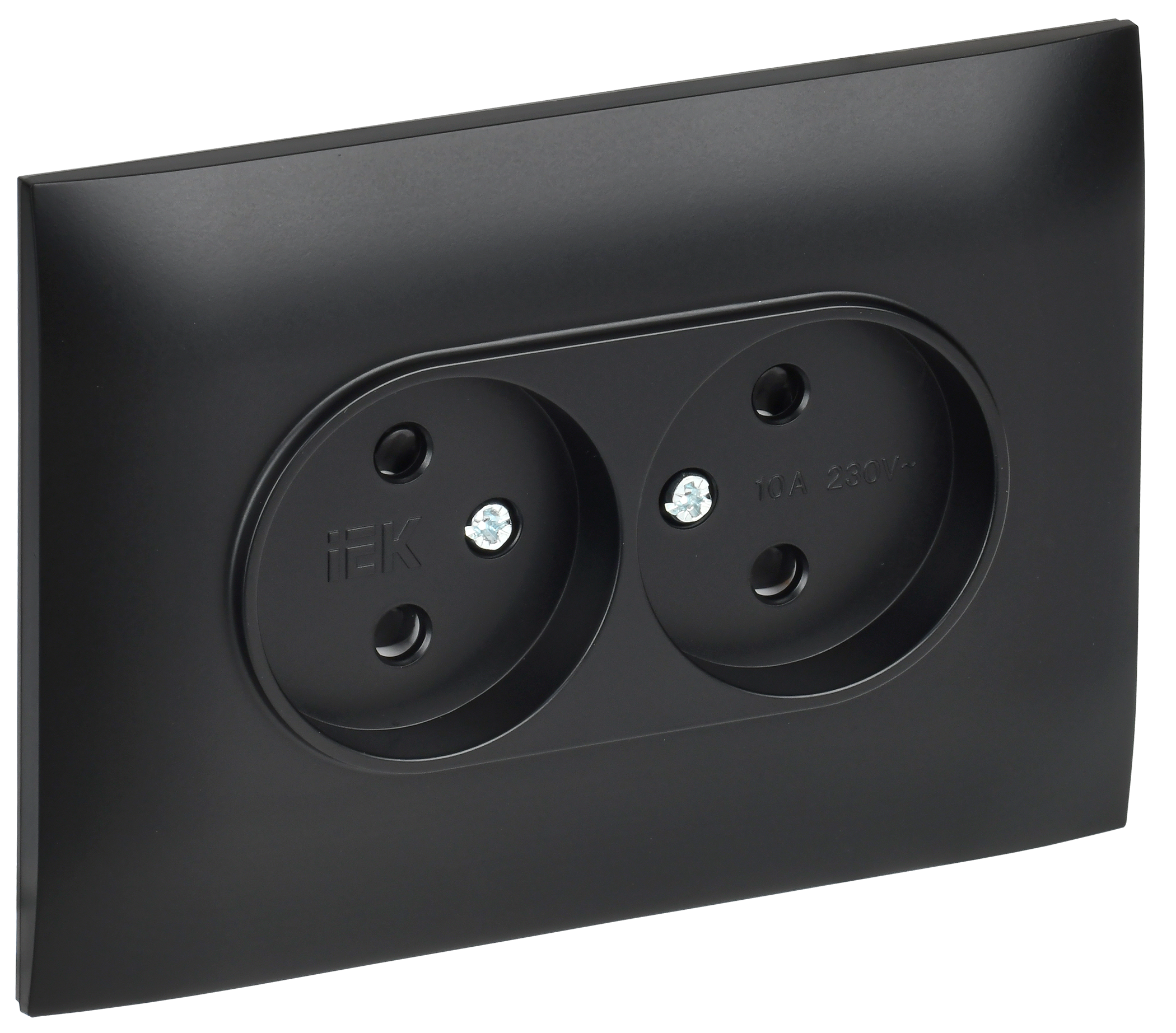 SKANDY Розетка 2-местная без заземления с защитными шторками 10А в сборе SK-R09Bl черный IEK