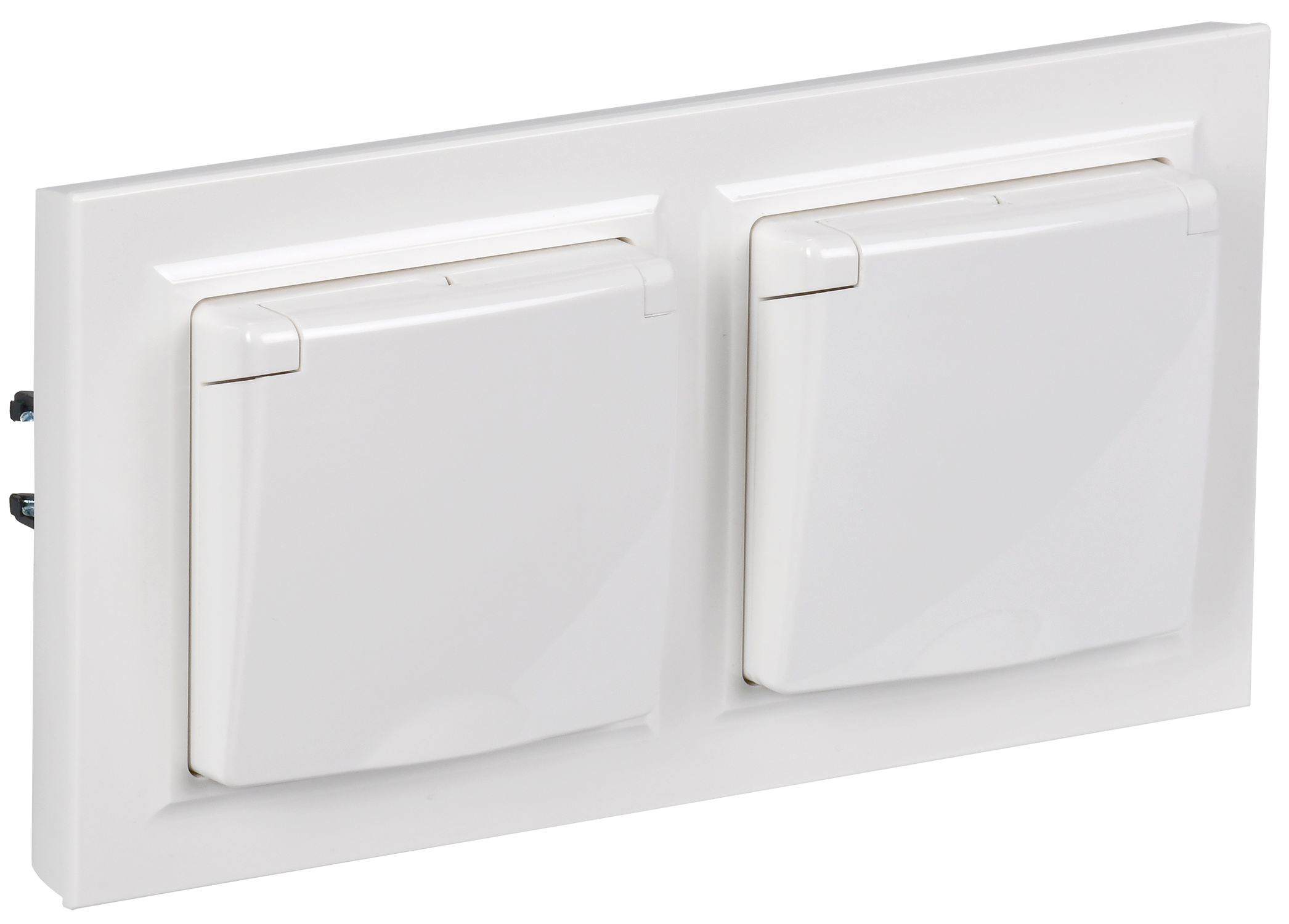 BRITE Комплект 1-местная с заземлением с защитными шторками и крышкой 16А IP44 2 штуки в сборе с двойной рамкой РСбш10-3-44-БрБ белый