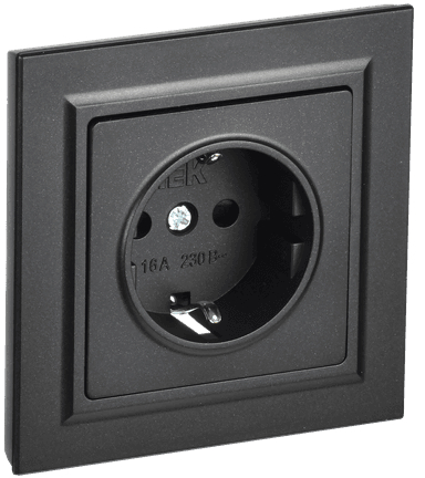 BRITE Розетка 1 пост с заземлением с защитными шторками 16А в сборе РСР14-1-0-БрЧ черный IEK