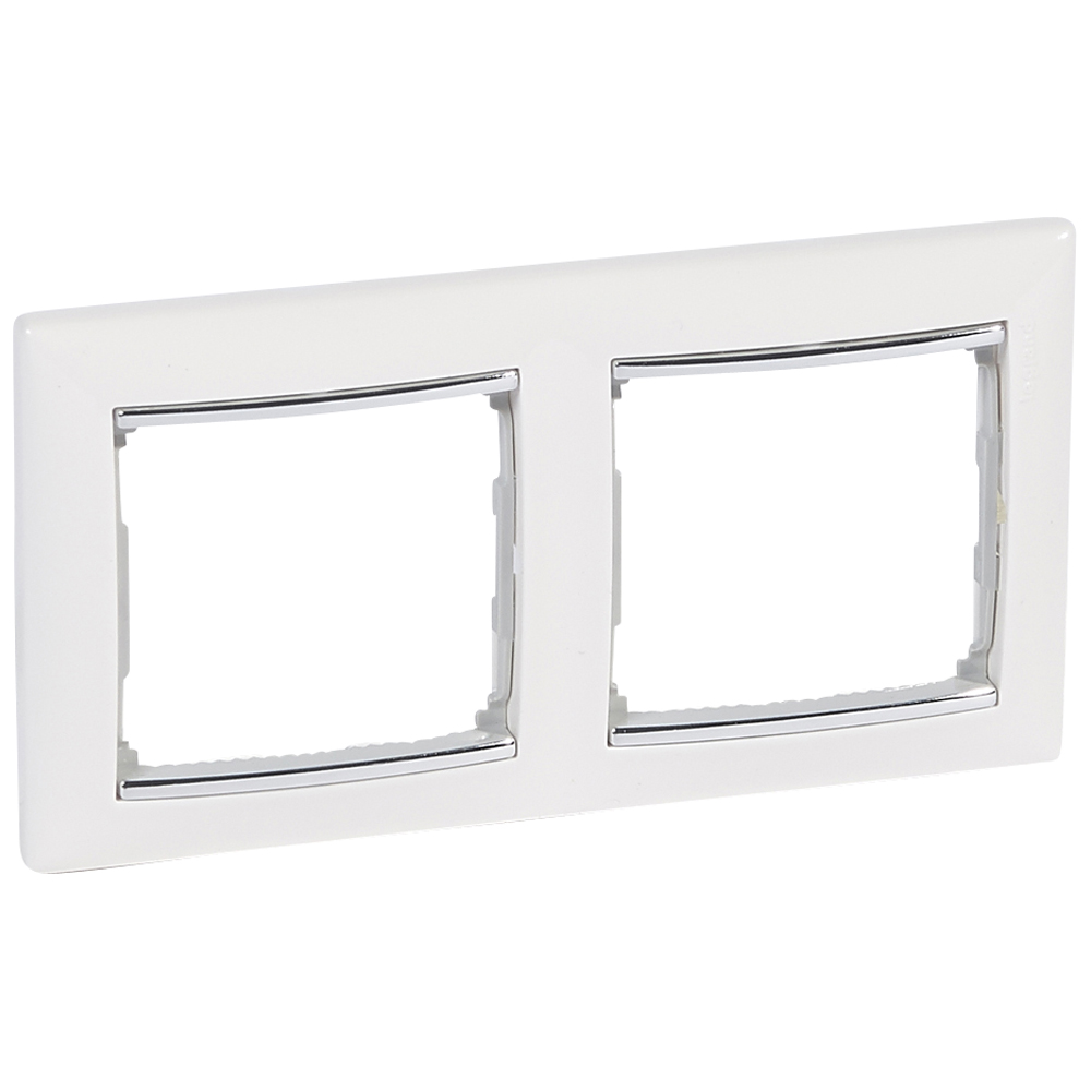 Рамка 2-местная белый (серебряный штрих) VALENA
