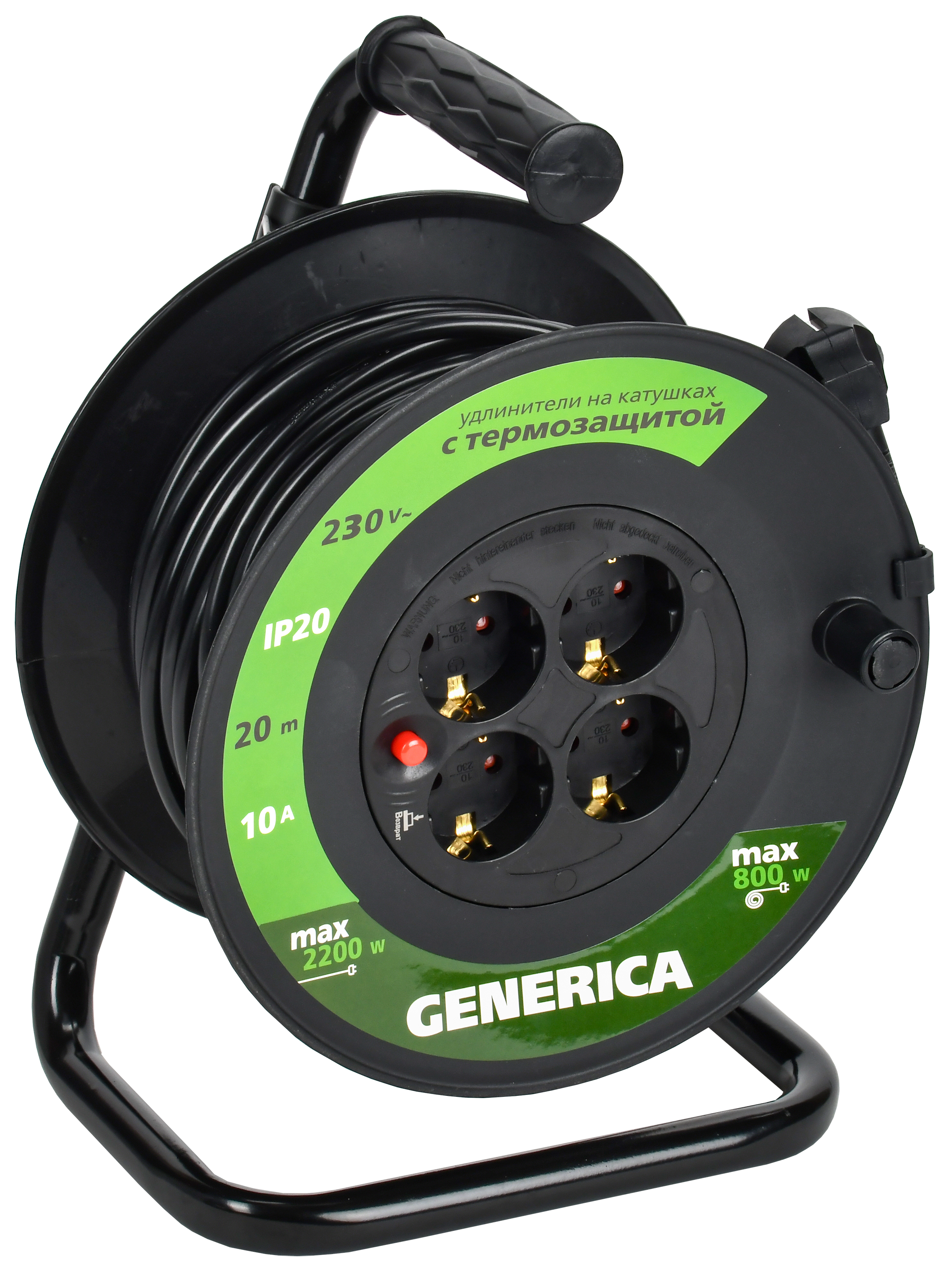 Удлинитель силовой УК20 с термозащитой 4 места 2P+PE/20м 3х1.0мм2 GENERICA