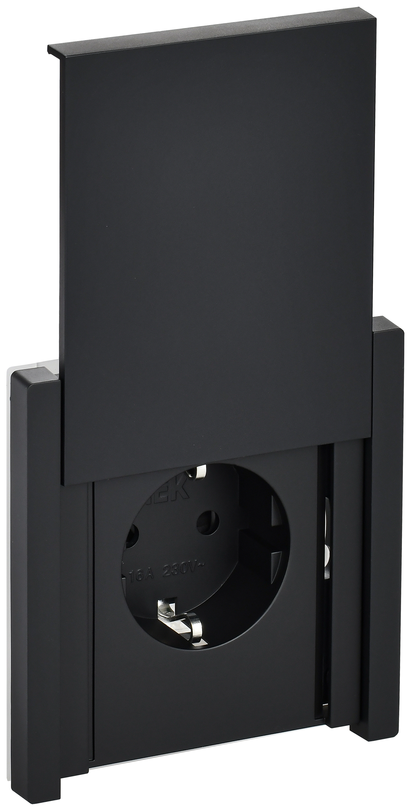 FORTE&PIANO Розетка 1-местная с заземлением с защитными шторками и крышкой безвинтовое крепление 16А IP44 FP119 черный IEK