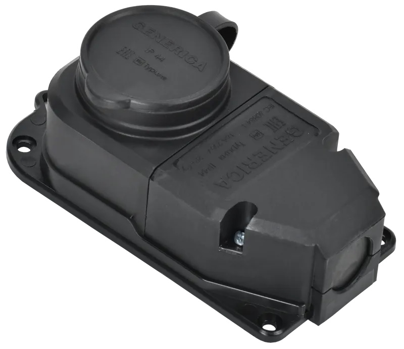 Розетка колодка с защитной крышкой 16А IP44 каучук черная GENERICA