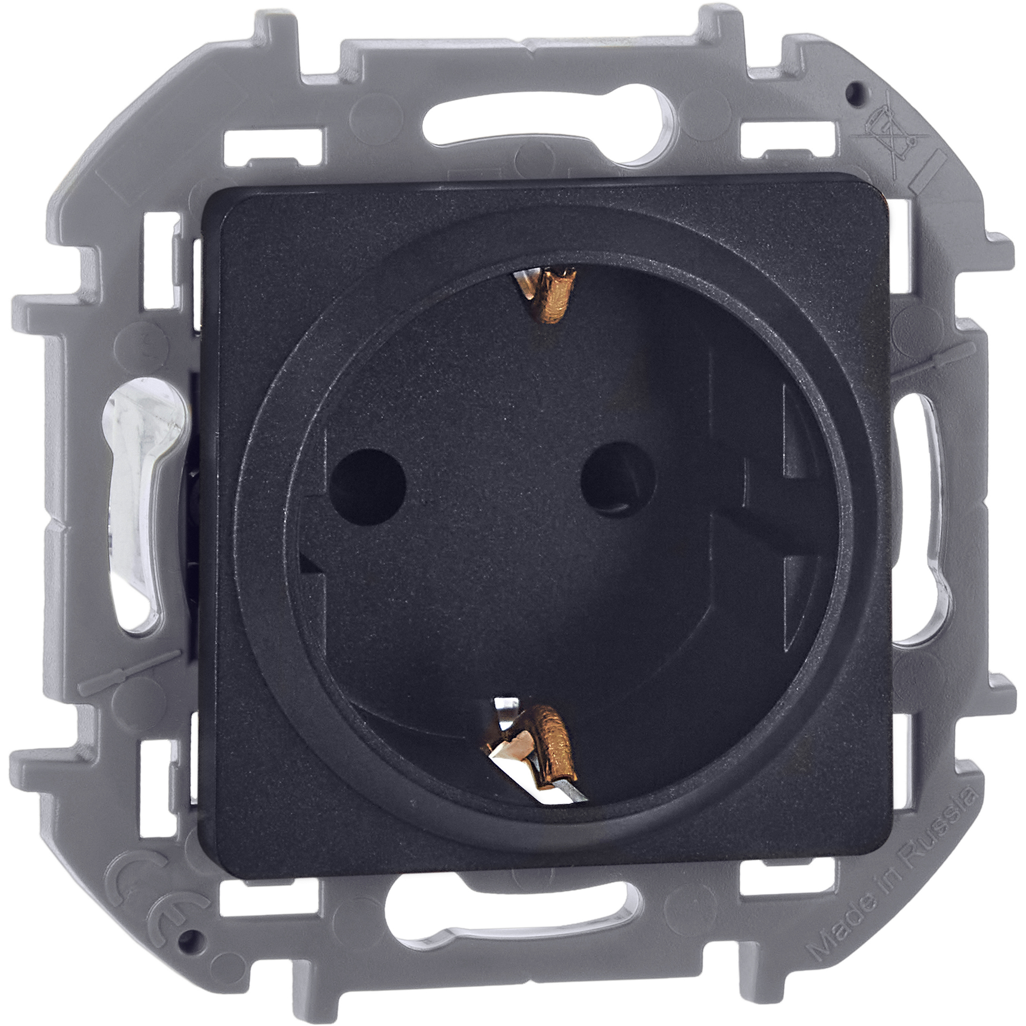 Розетка 1-местная с заземлением с защитными шторками 16А антрацит INSPIRIA