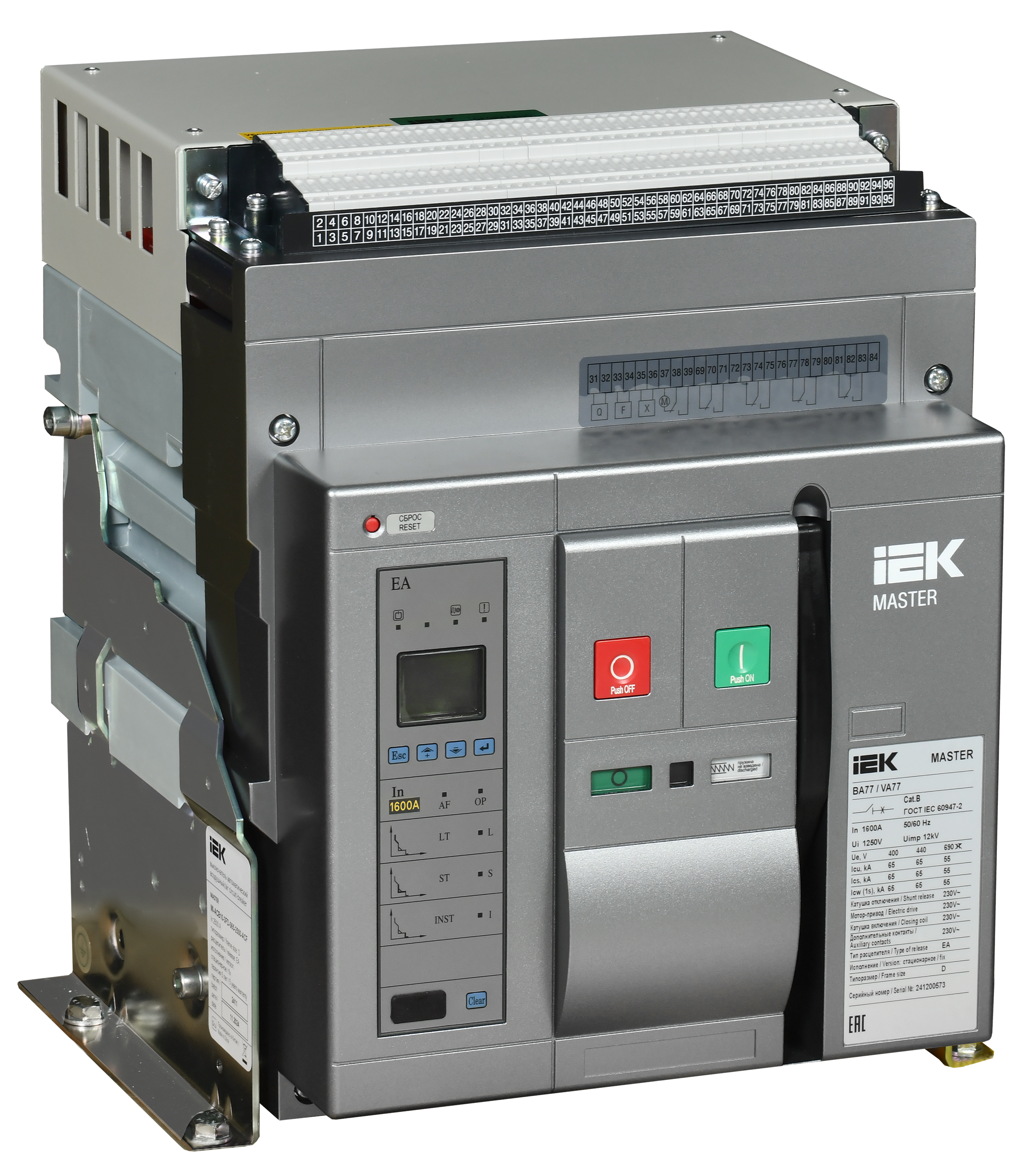 Выключатель автоматический воздушный переменного тока ВА77 стационарного исполнения 3 полюса типоразмер D 65кА 1600А EA