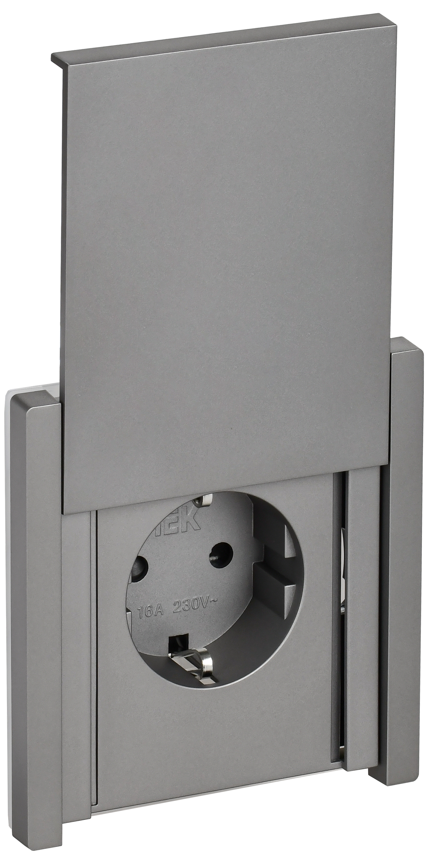 FORTE&PIANO Розетка 1-местная с заземлением с защитными шторками и крышкой винтовое крепление 16А IP44 FP521 сталь IEK