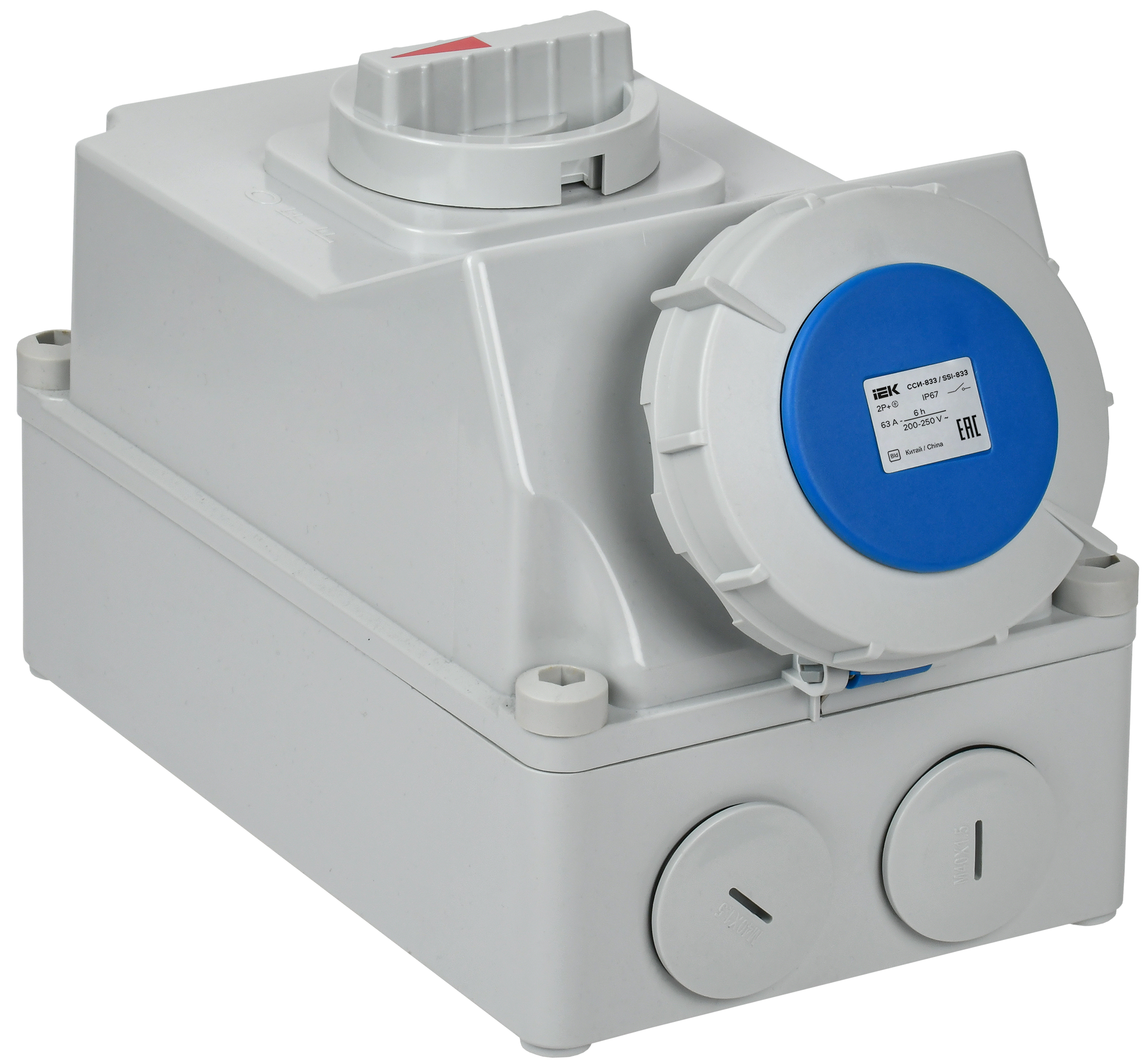 Розетка с механической блокировкой ССИ-833 63А-6ч/220В 2P+PE IP67 IEK