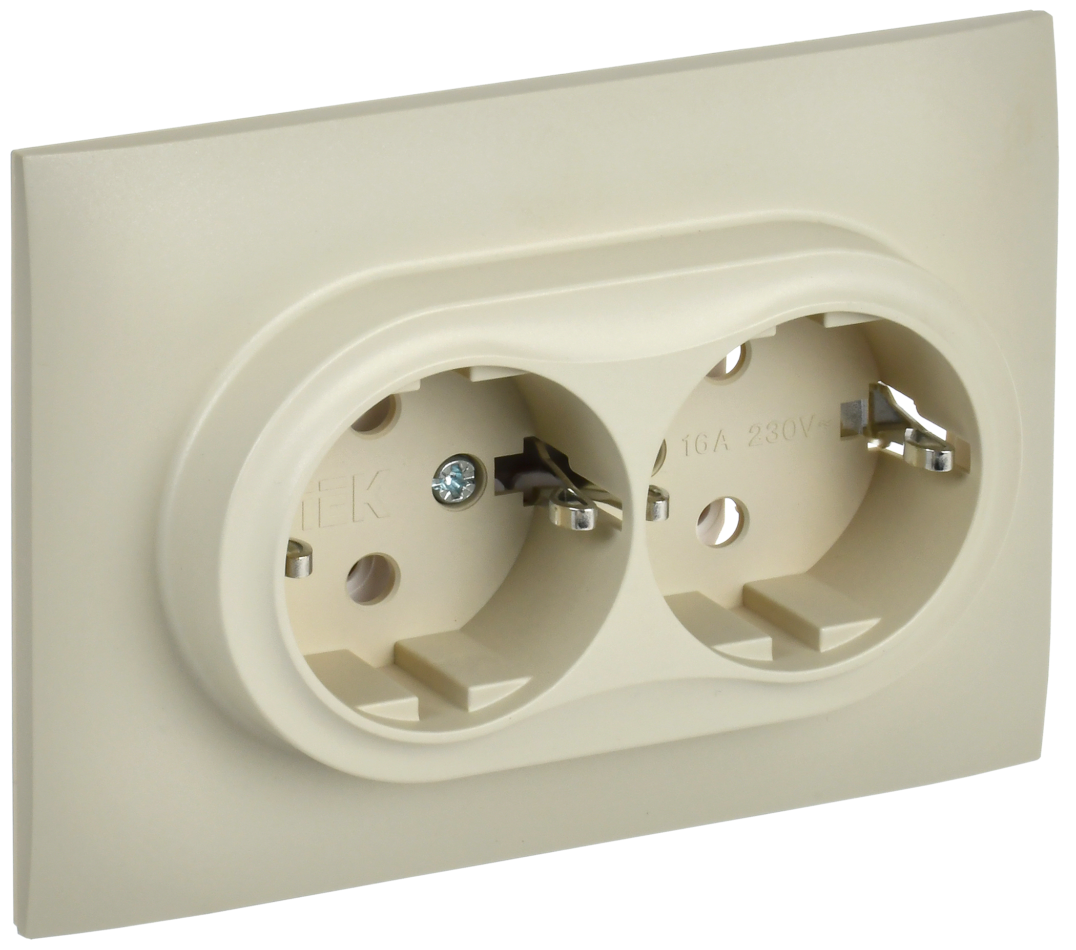 SKANDY Розетка 2-местная с заземлением без защитных шторок 16А в сборе SK-R08B бежевый IEK