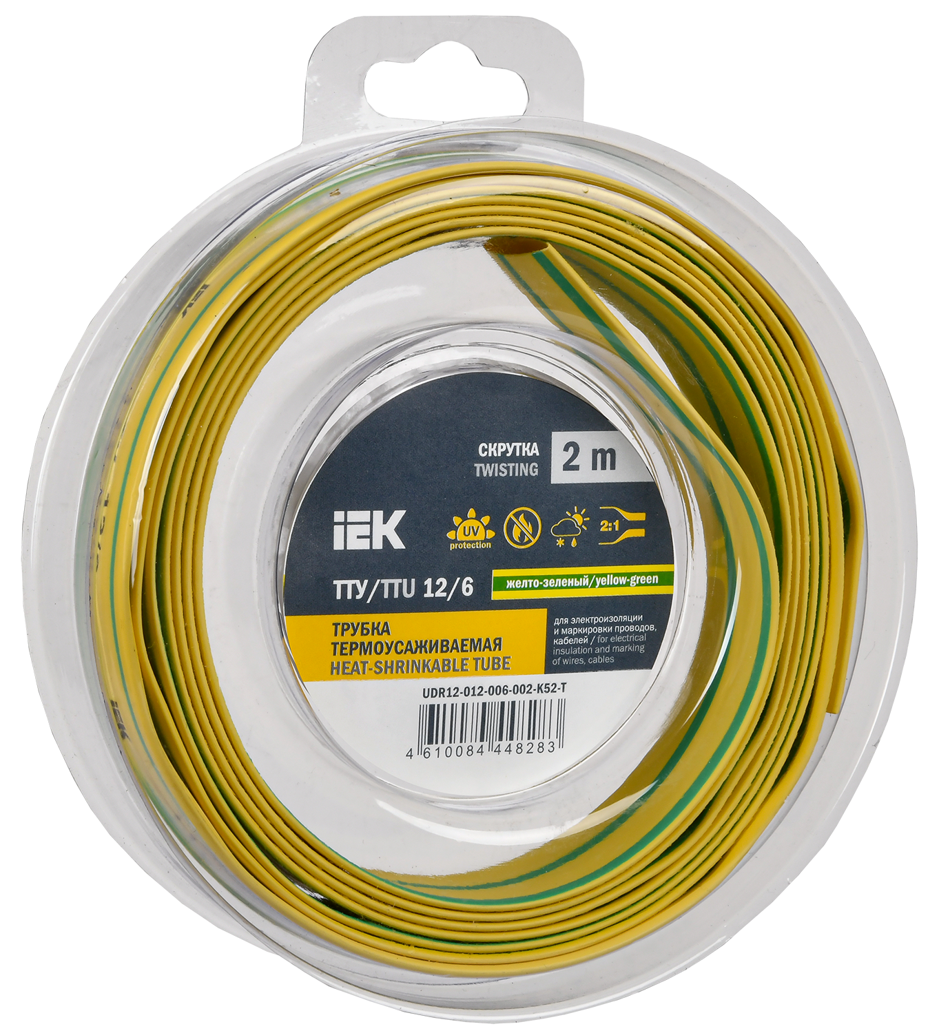 Трубка термоусадочная ТТУ нг-LS 12/6 желто-зеленая (2м/упак) IEK