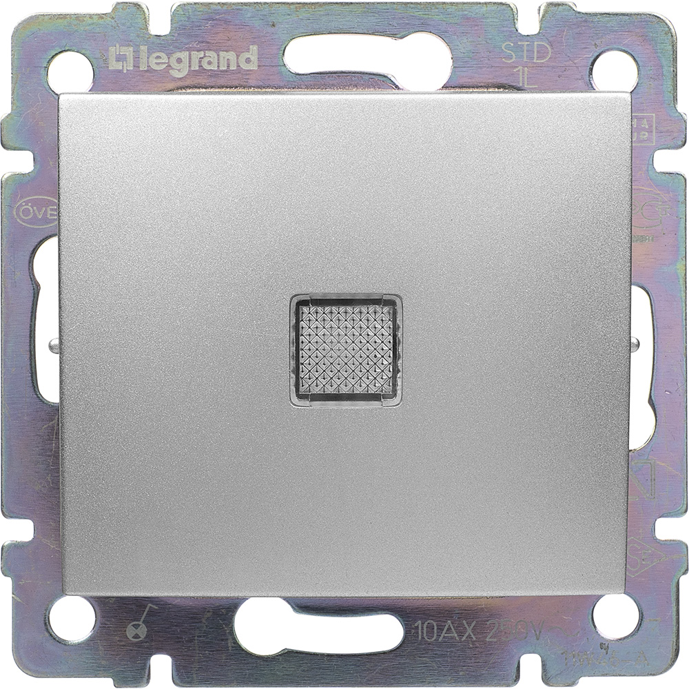 Выключатель 1-клавишный перекрестный с подсветкой схема 7L 10А алюминий VALENA