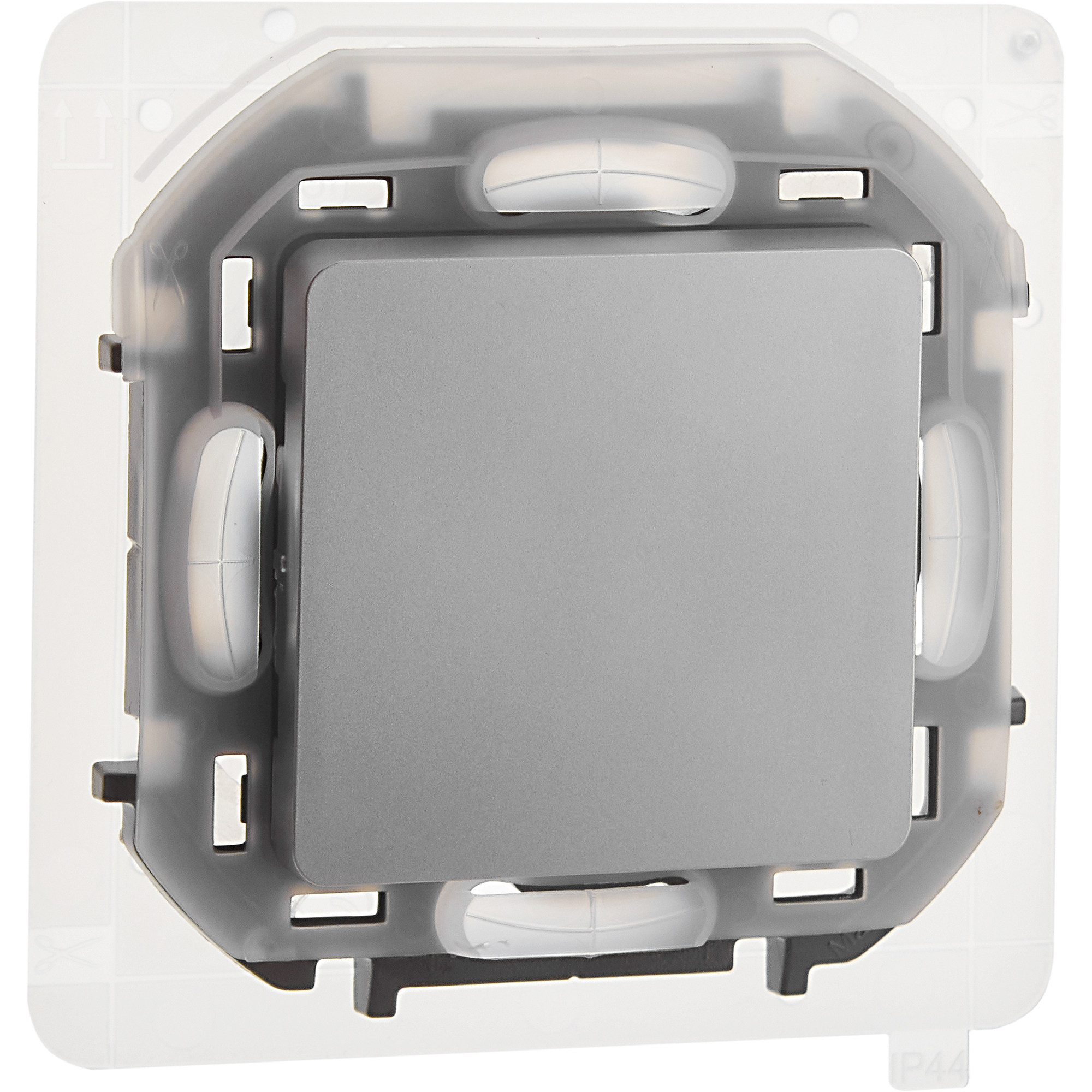 Выключатель 1-клавишный проходной 10АХ IP44 безвинтовое крепление алюминий INSPIRIA