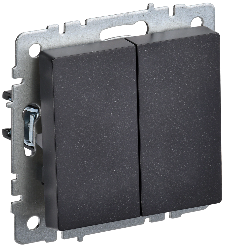 BRITE Выключатель 2-клавишный 10А безвинтовое крепление ВС11-2-0-БрЧ черный IEK