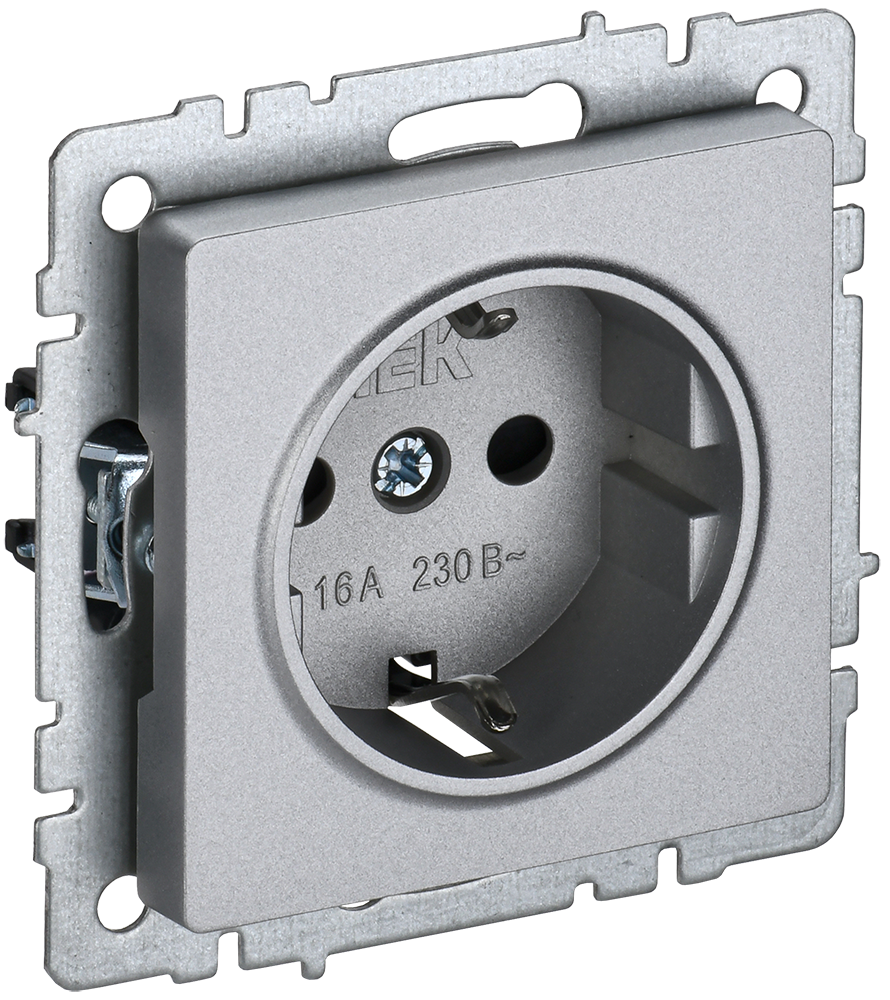 BRITE Розетка 1-местная с заземлением без защитных шторок 16А безвинтовое крепление РС21-1-0-БрА алюминий IEK