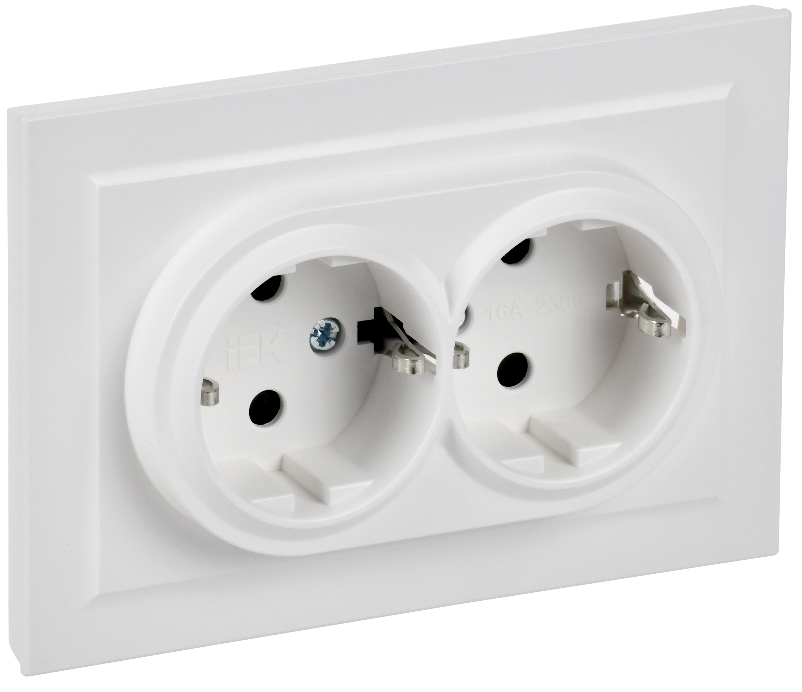 BRITE Розетка 2-местная с заземлением с защитными шторками 16А в сборе РСш12-3-БрАБ арктический белый IEK