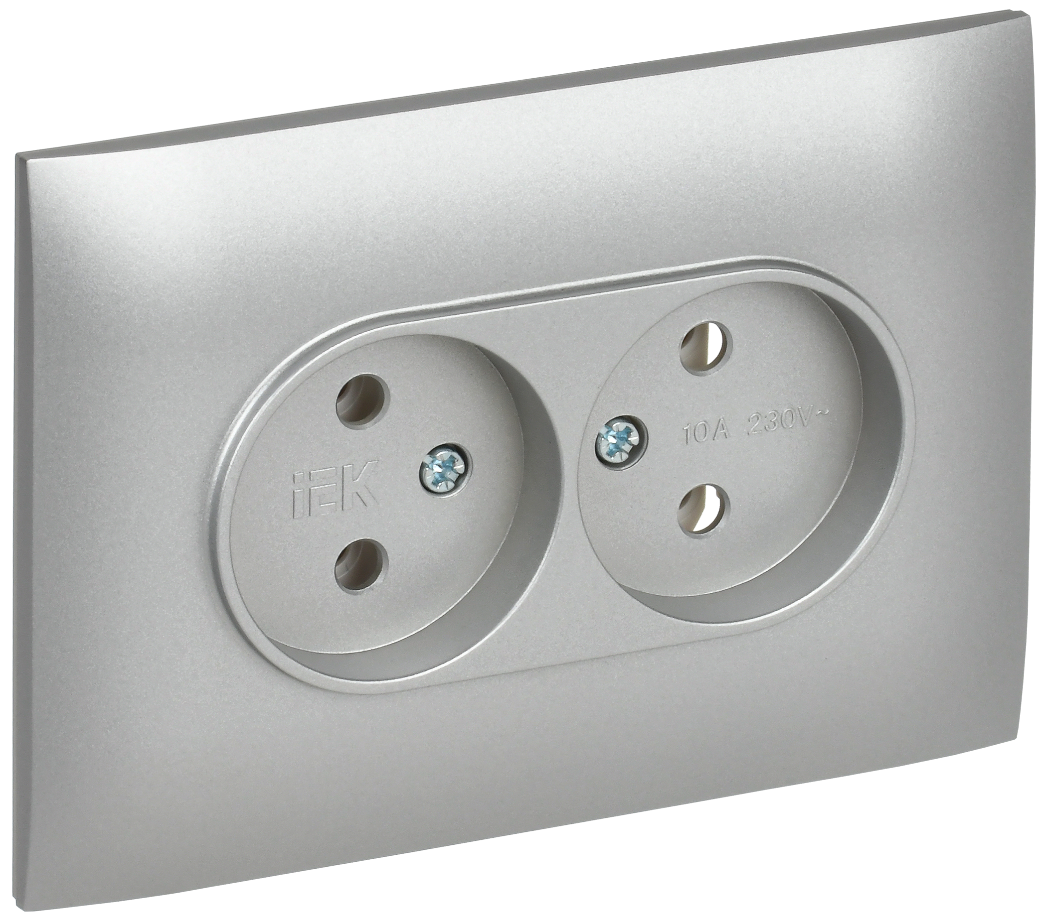 SKANDY Розетка 2-местная без заземления без защитных шторок 10А в сборе SK-R10S серебряный IEK