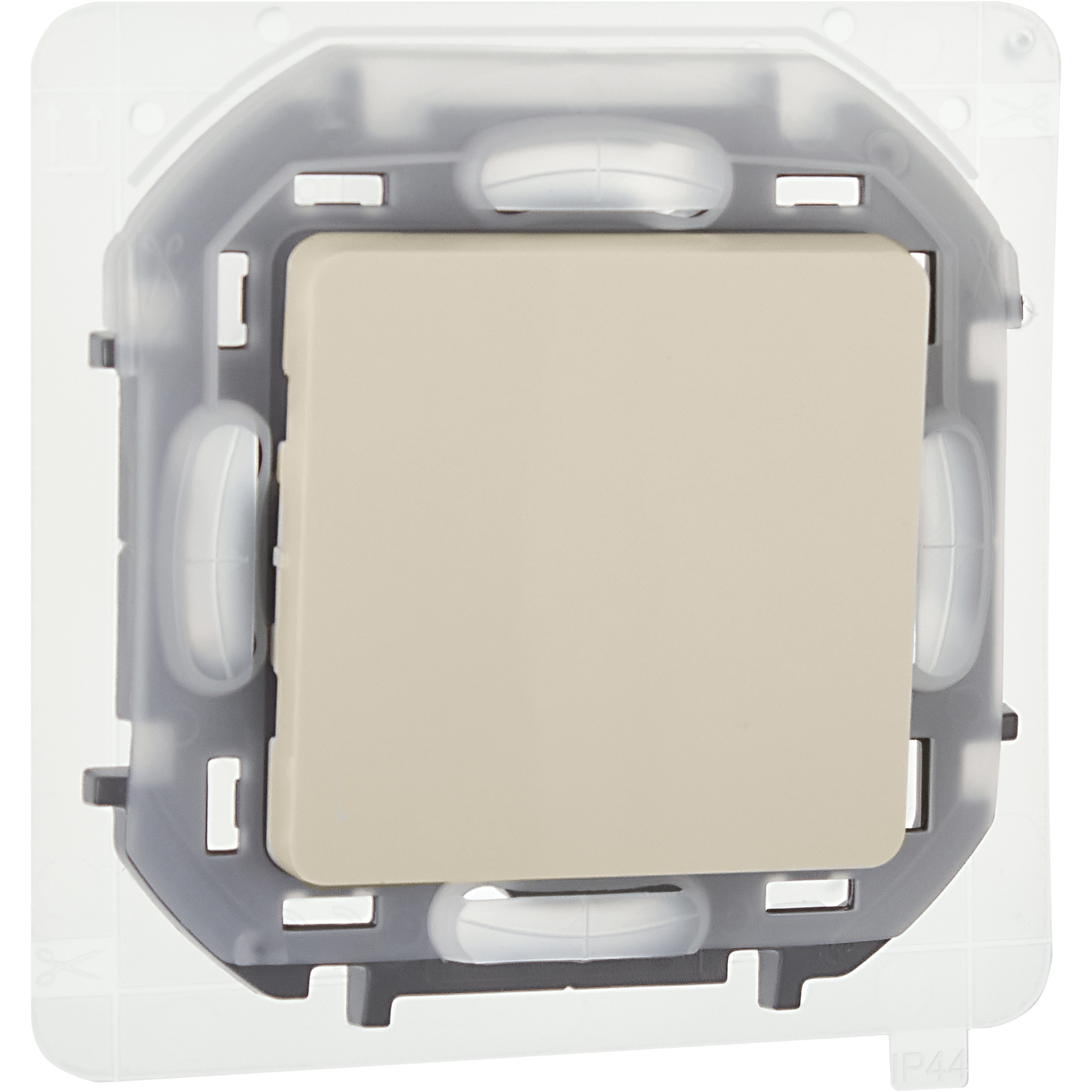 Выключатель 1-клавишный проходной 10АХ IP44 безвинтовое крепление слоновая кость INSPIRIA