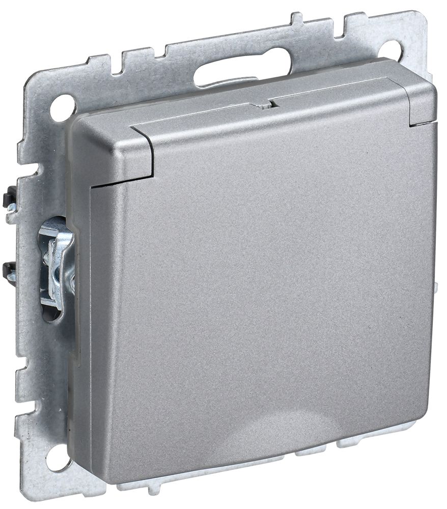 BRITE Розетка 1-местная с заземлением с защитными шторками и крышкой 16А IP44 РСбш10-3-44-БрА алюминий