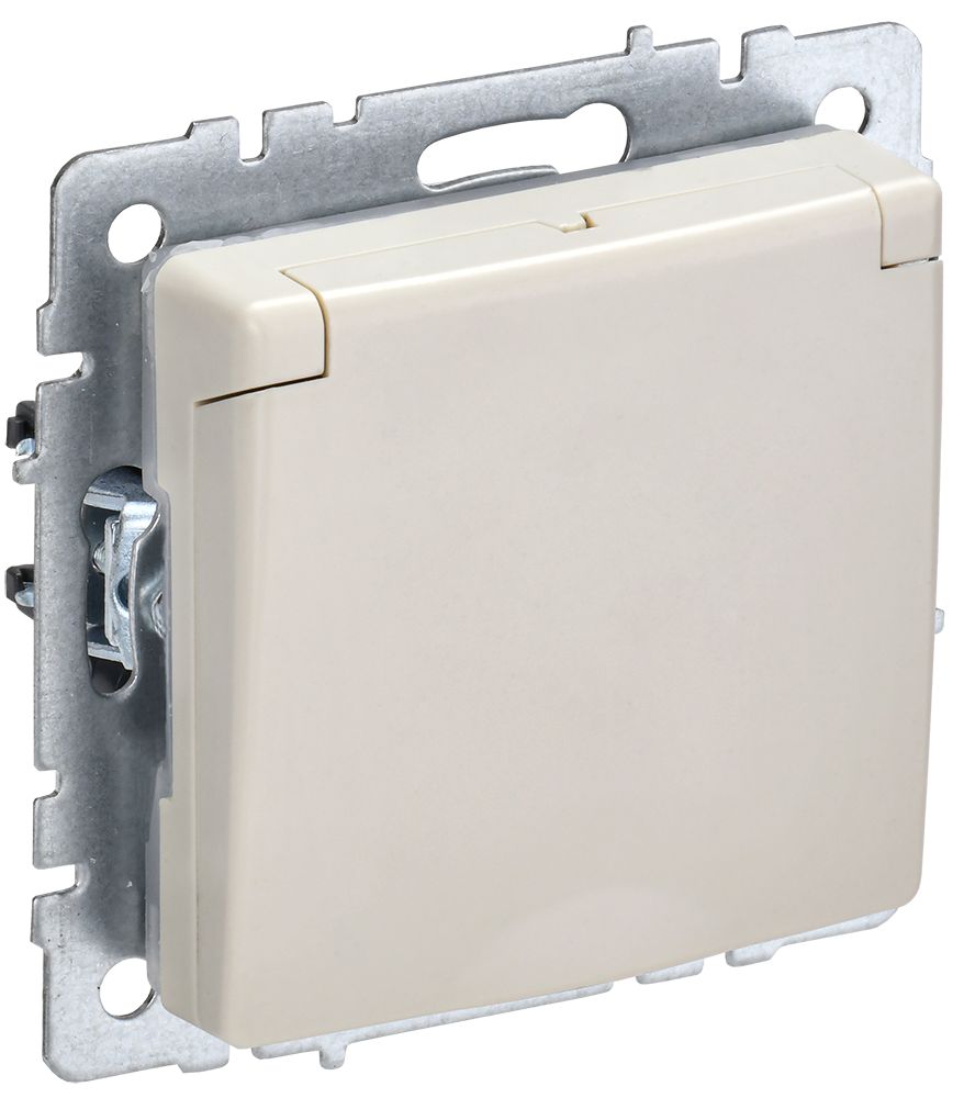 BRITE Розетка 1-местная с заземлением с защитными шторками и крышкой 16А IP20 РСбш10-3-БрКр бежевый