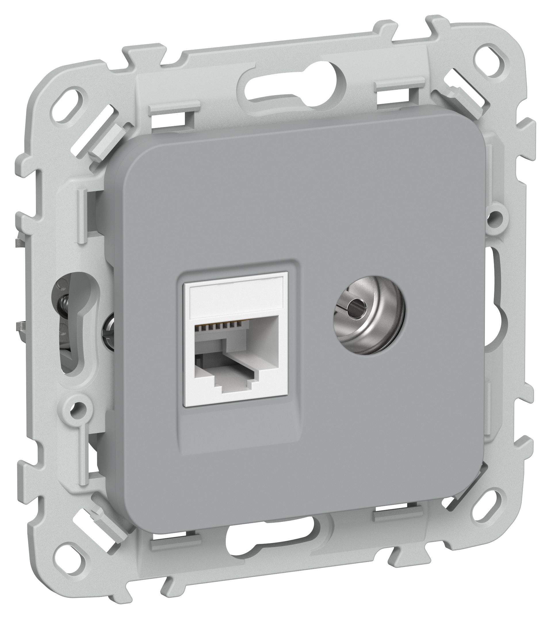 FLITE Розетка 2-местная RJ45/TV категория 5Е UTP РКТВ5е-2-0-ФлС серый