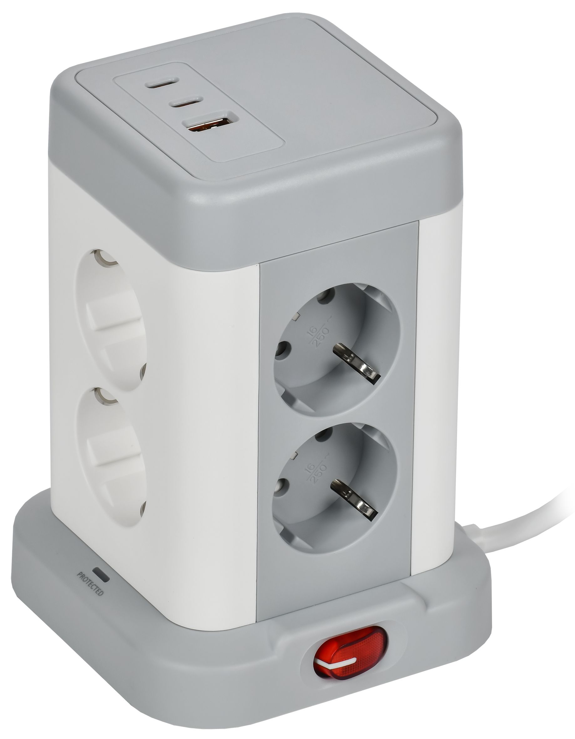 DOMINIC Удлинитель У08K 8 мест 2P+PE 1,5м 3х1,0мм2 16А/250В USB A+C 20Вт серый