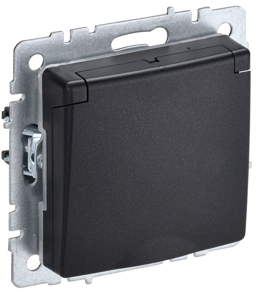 BRITE Розетка 1-местная с заземлением с защитными шторками и крышкой 16А IP44 РСбш10-3-44-БрЧ черный