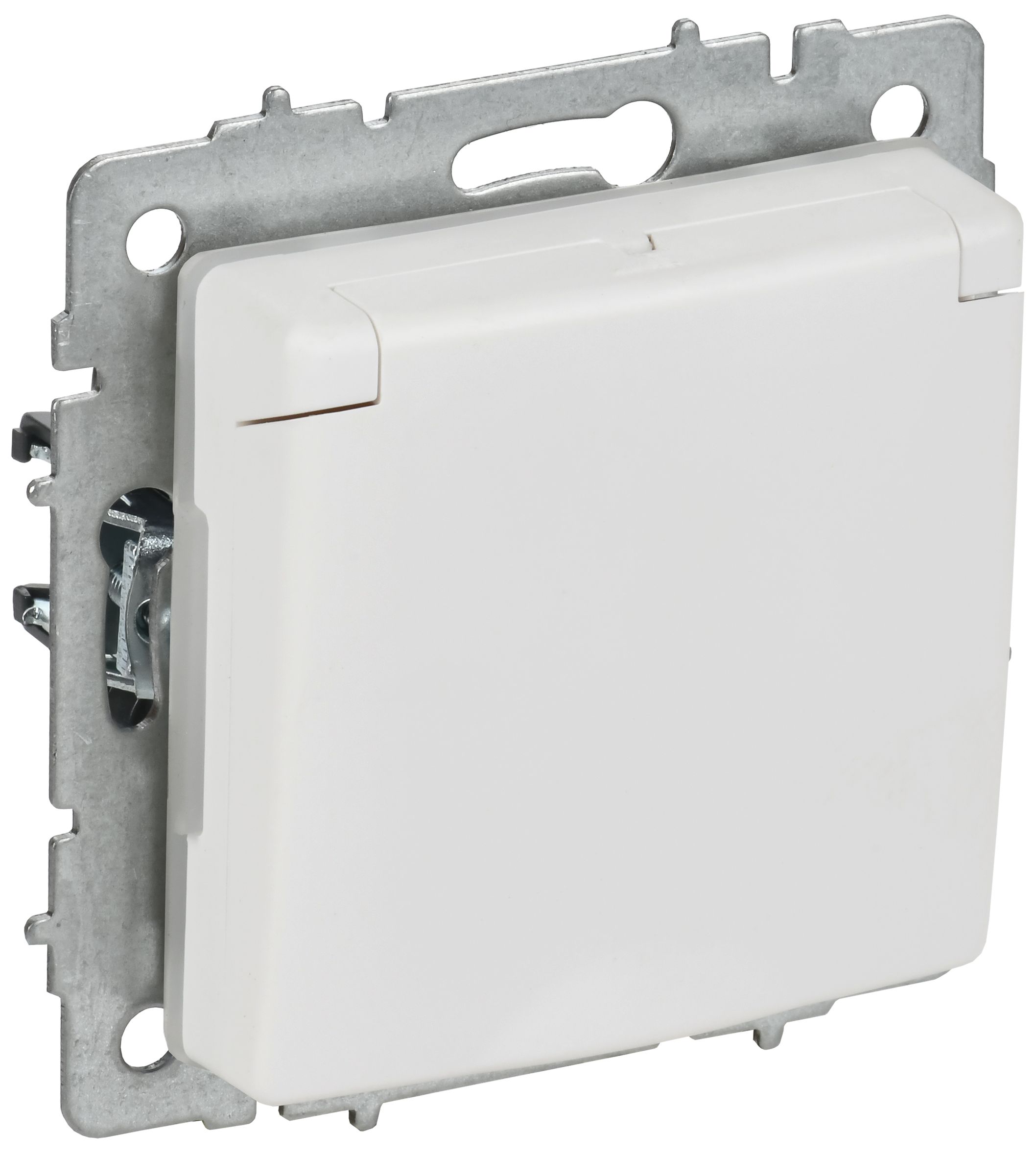 BRITE Розетка 1-местная с заземлением с защитными шторками и крышкой 16А IP44 РСбш10-3-44-БрАБ арктический белый