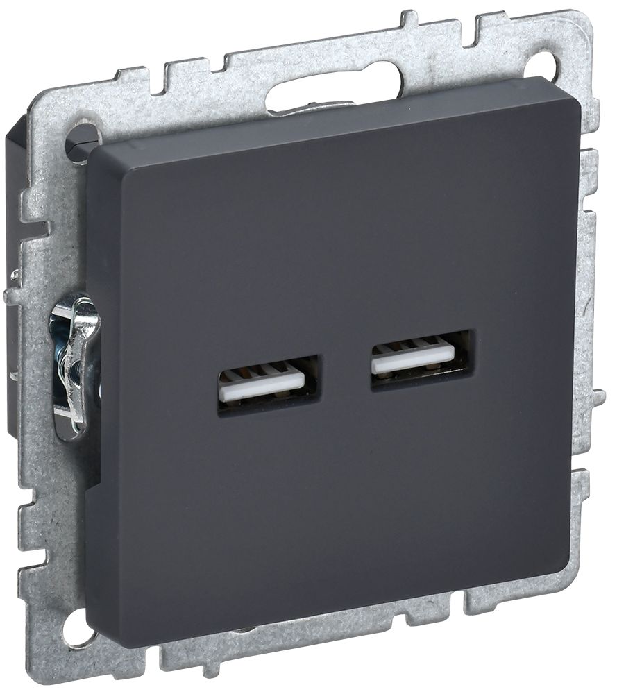 BRITE Розетка USB A+A 5В 3,1А РЮ10-1-БрГ графит