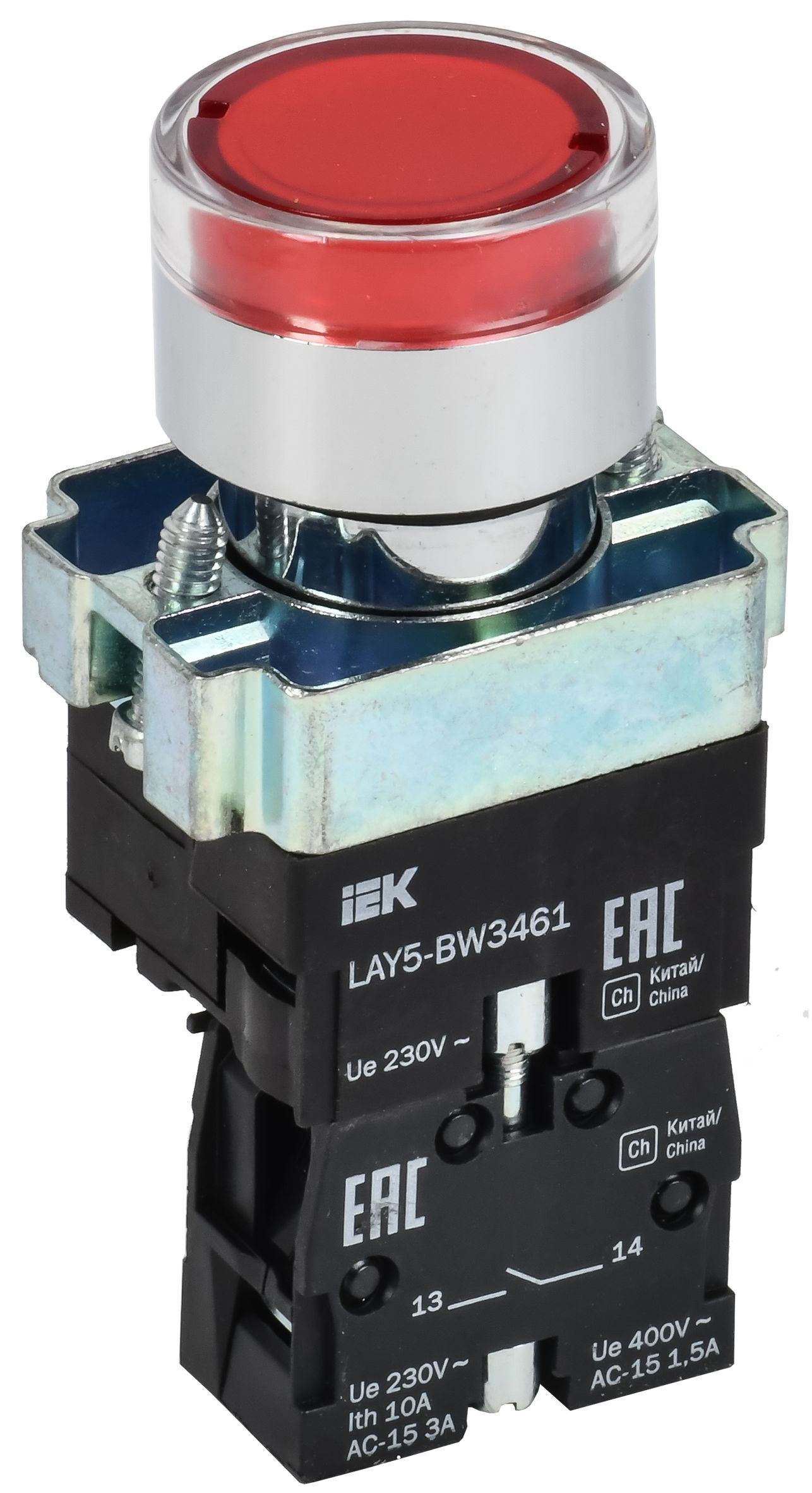 Кнопка управления LAY5-BW3461 с подсветкой красный 1NO