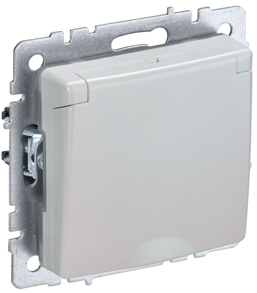 BRITE Розетка 1-местная с заземлением с защитными шторками и крышкой 16А IP20 РСбш10-3-БрЖ жемчуг