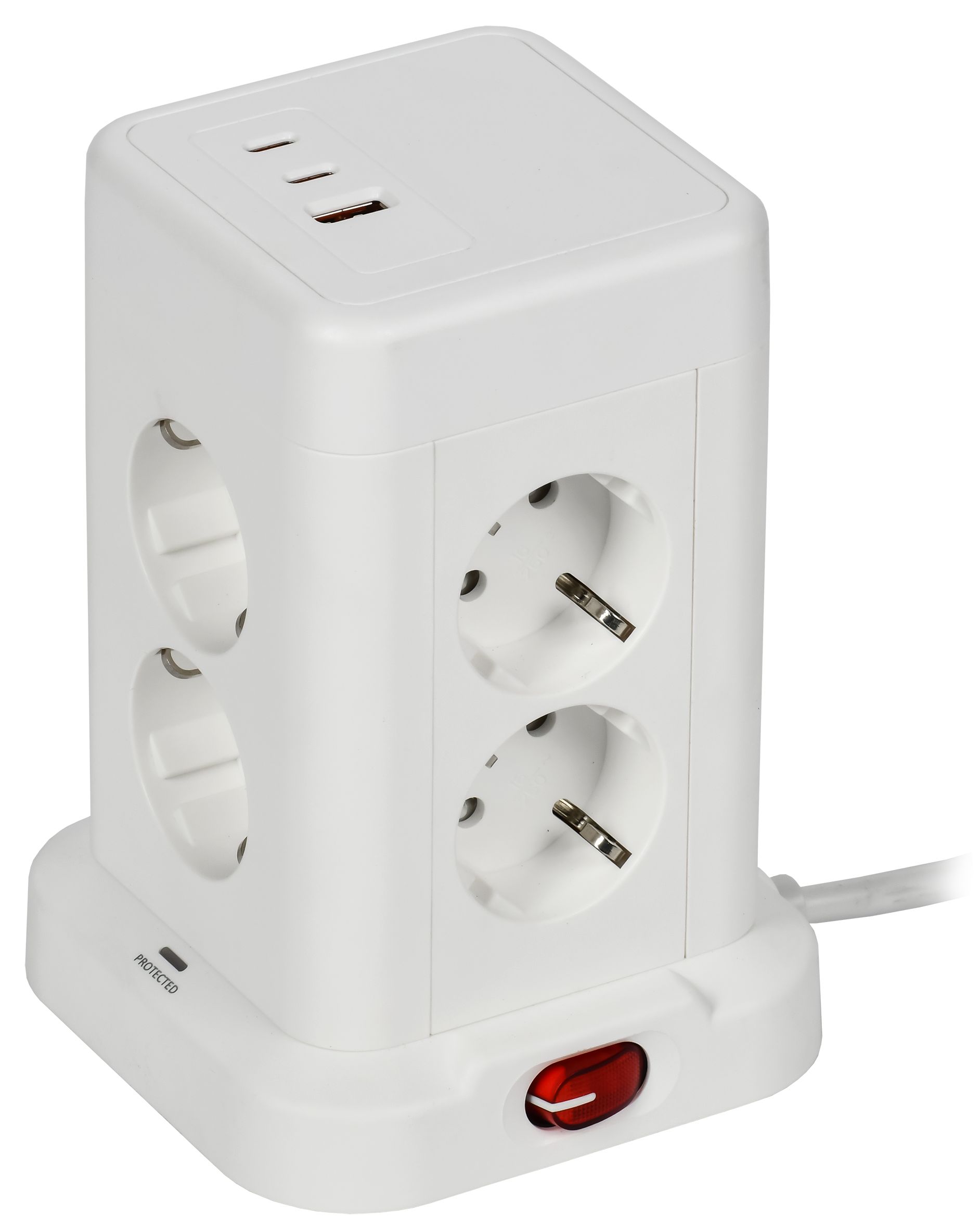 DOMINIC Удлинитель У08K 8 мест 2P+PE 1,5м 3х1,0мм2 16А/250В USB A+C 20Вт белый
