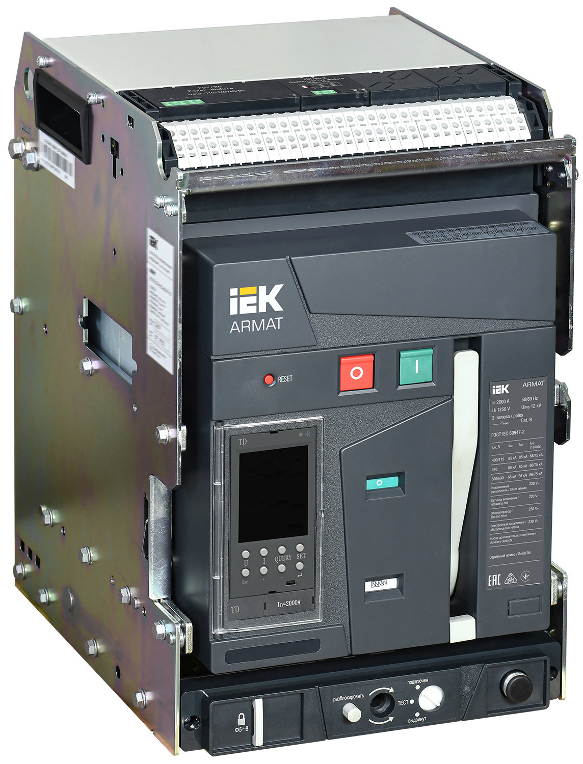 Выключатель автоматический воздушный выдвижного исполнения 3P типоразмер B 85кА 2000А расцепитель TD с комплектом аксессуаров 220В