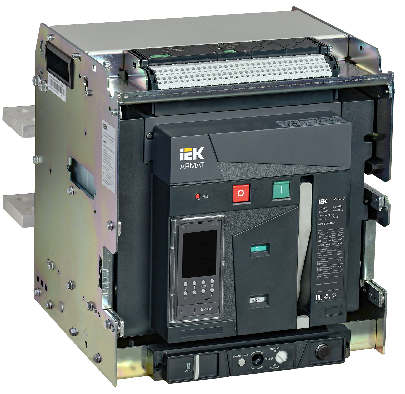 Выключатель автоматический воздушный выдвижного исполнения 3P типоразмер E 85кА 2000А расцепитель TD с комплектом аксессуаров 220В