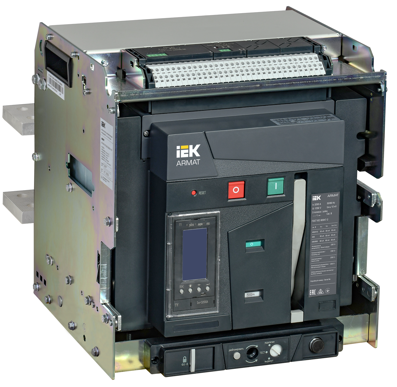 Выключатель автоматический воздушный выдвижного исполнения 3P типоразмер E 85кА 3200А расцепитель TY с комплектом аксессуаров 220В